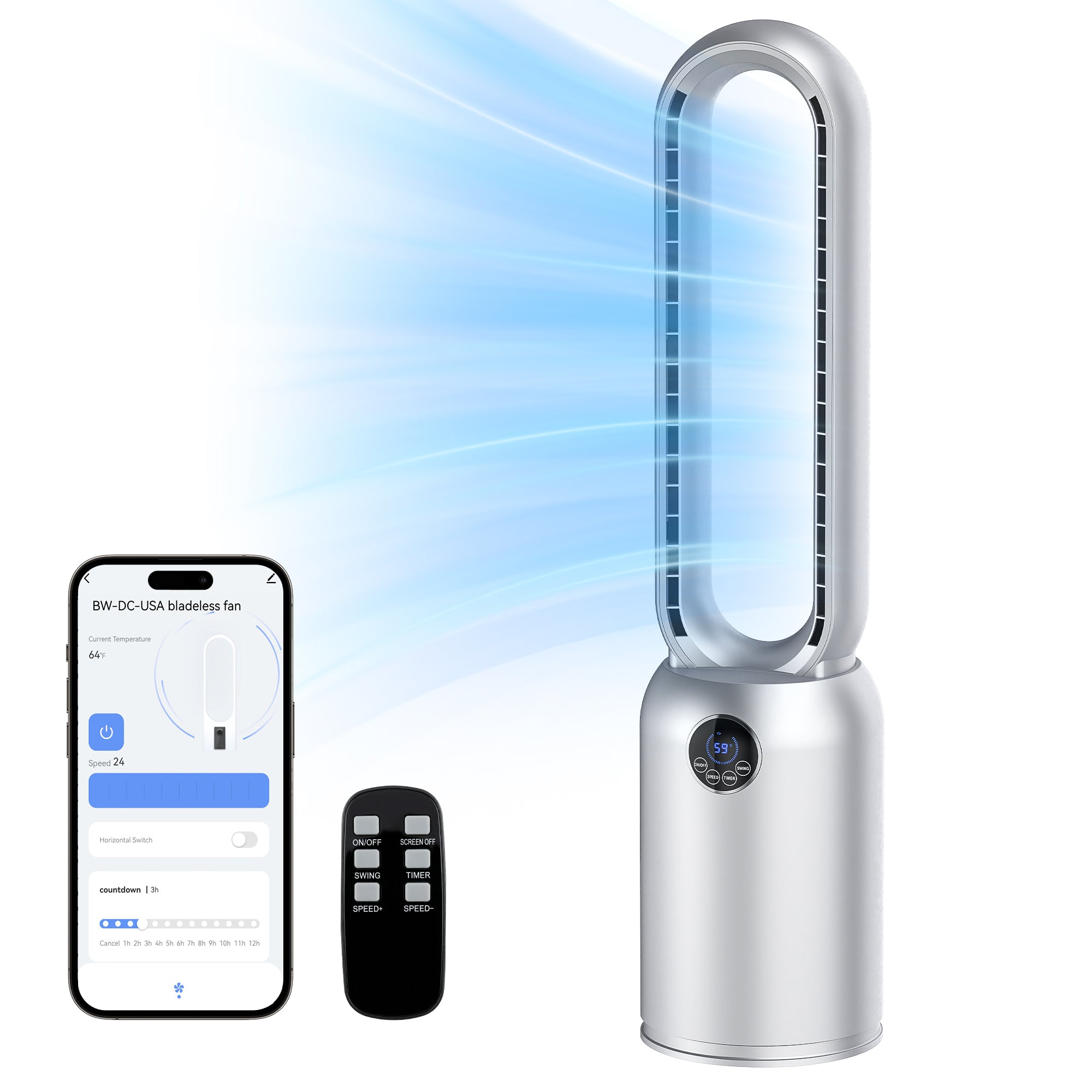Advwin Remote Advwin Smart Bladeless Tower Fan w/ Remote Control