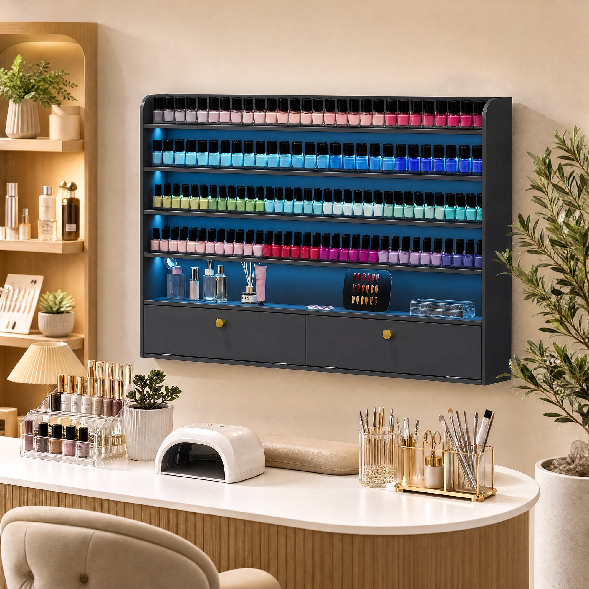 Advwin 5-Tier Nail Polish Display Shelf w/ Drawer