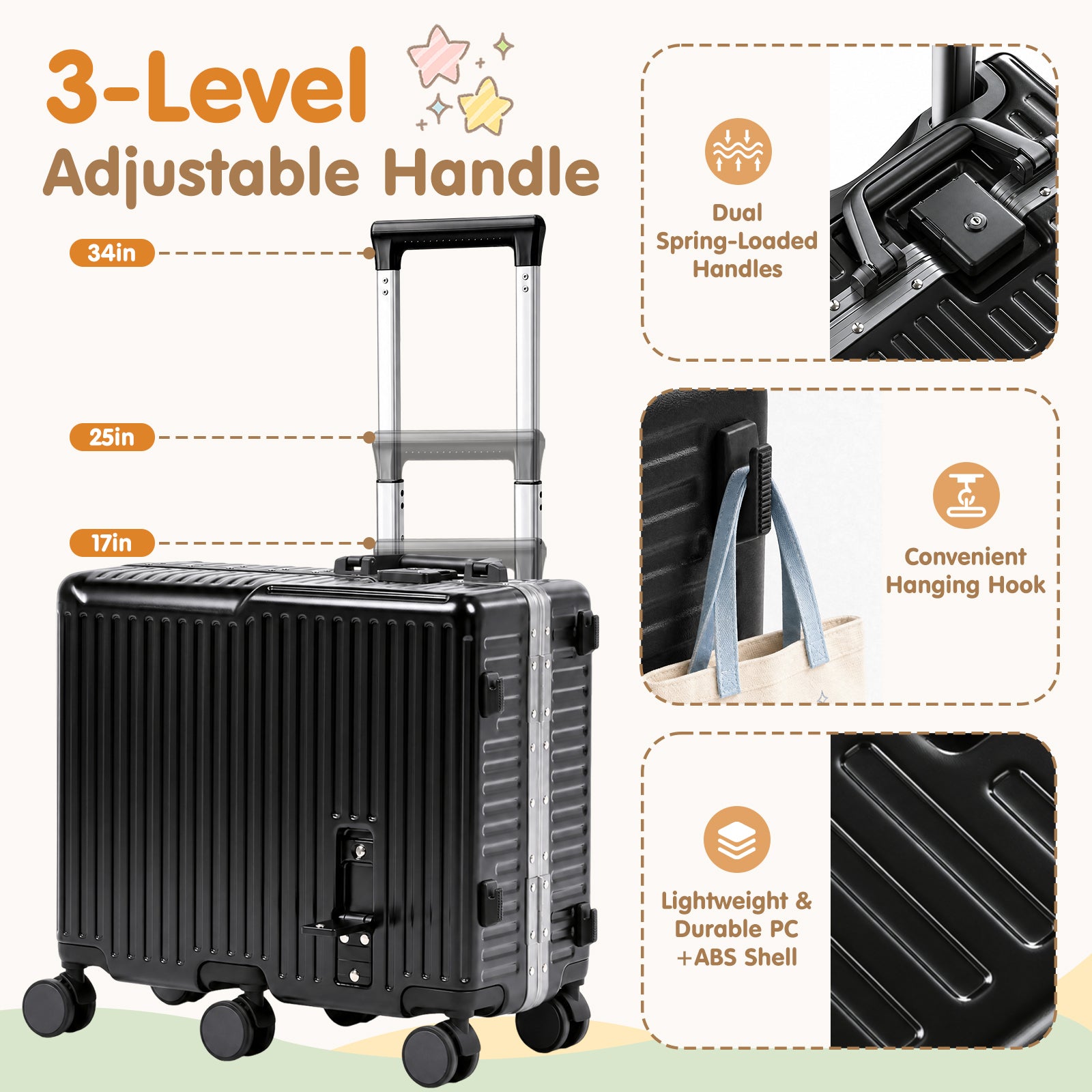 Advwin 20" Aluminum Frame Kids Ride-On Suitcase w/ 6 Wheels