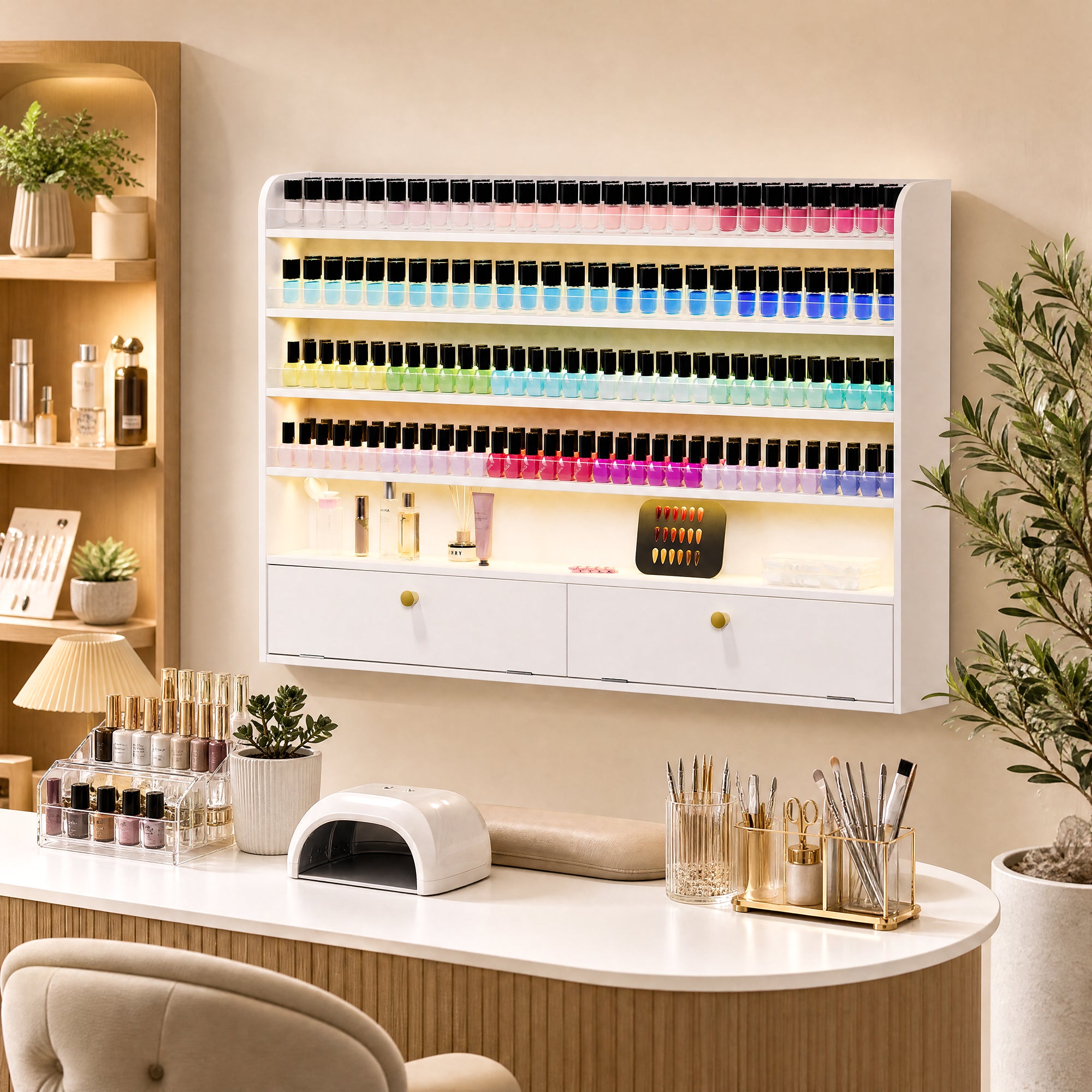 Advwin 5-Tier Nail Polish Display Shelf w/ Drawer