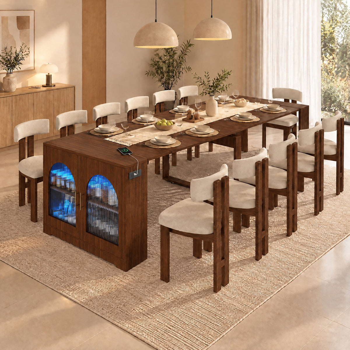 Advwin Extendable Dining Table with Storage Cabinet