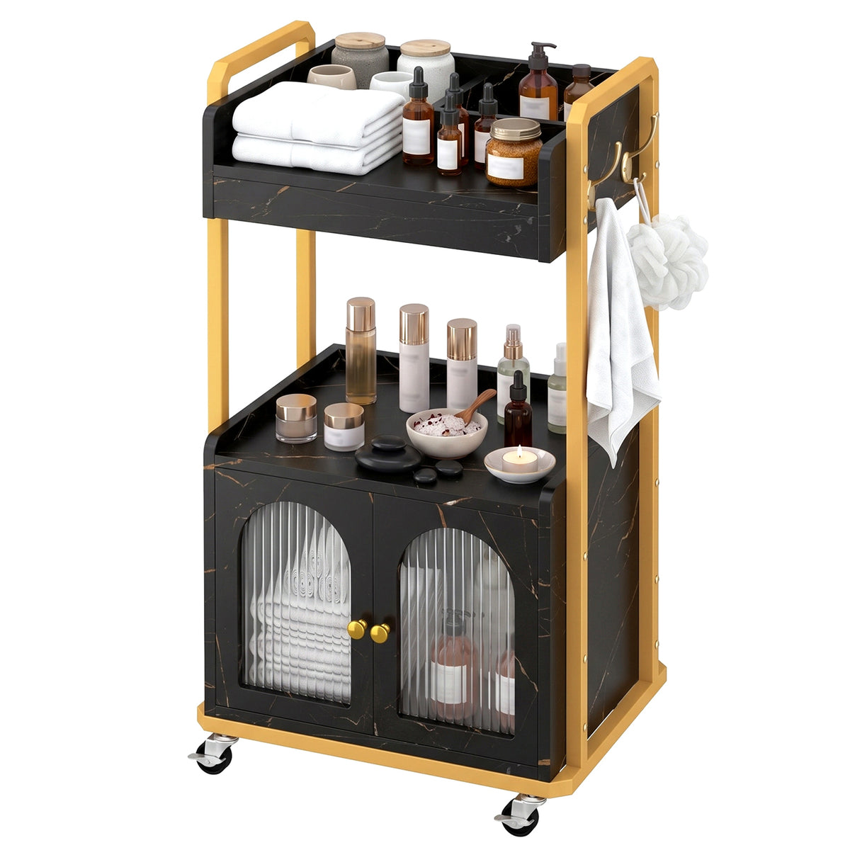 Advwin Rolling Salon Cart with Glass Door Cabinet
