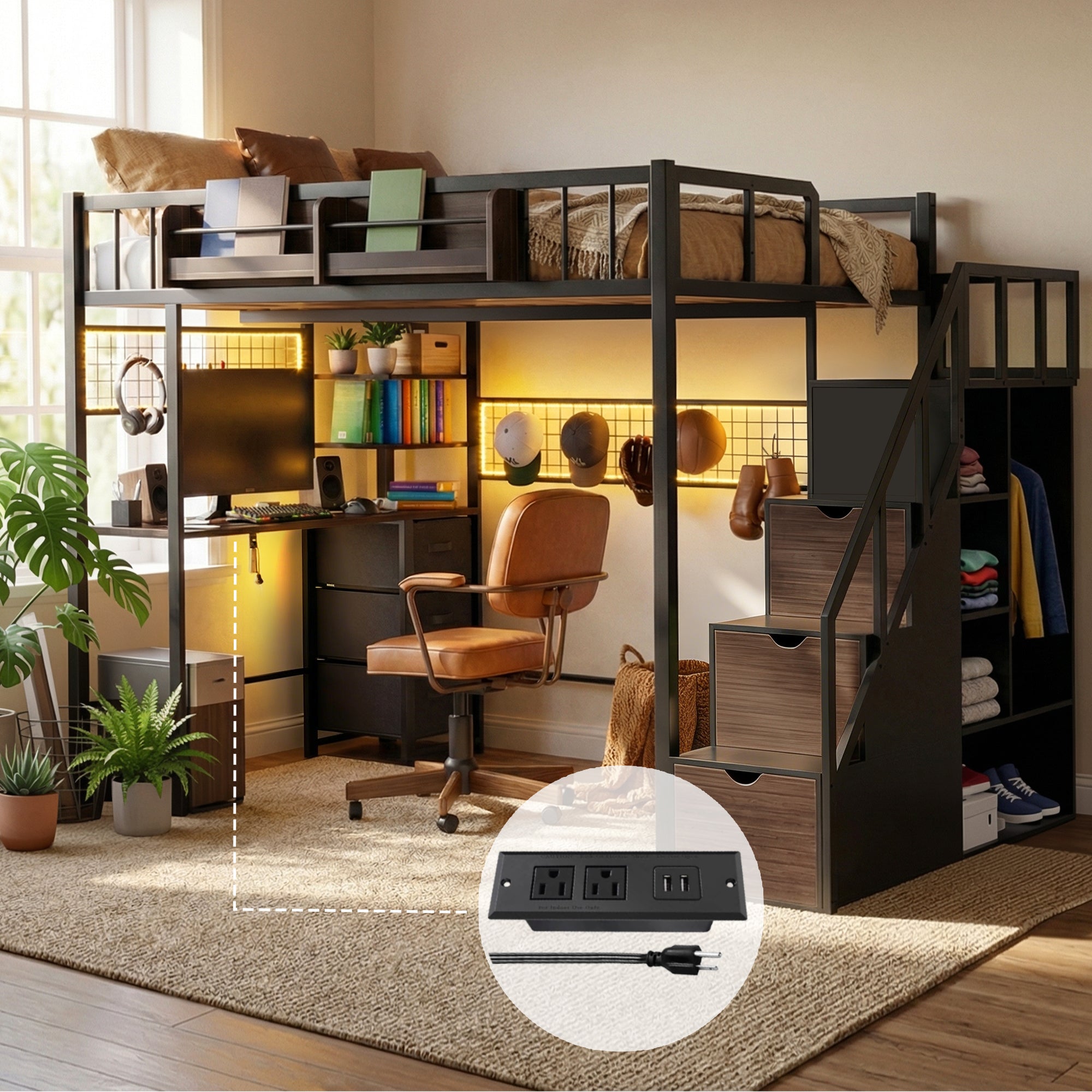 Advwin Loft Bed with Desk and Stairs (Low Stock)