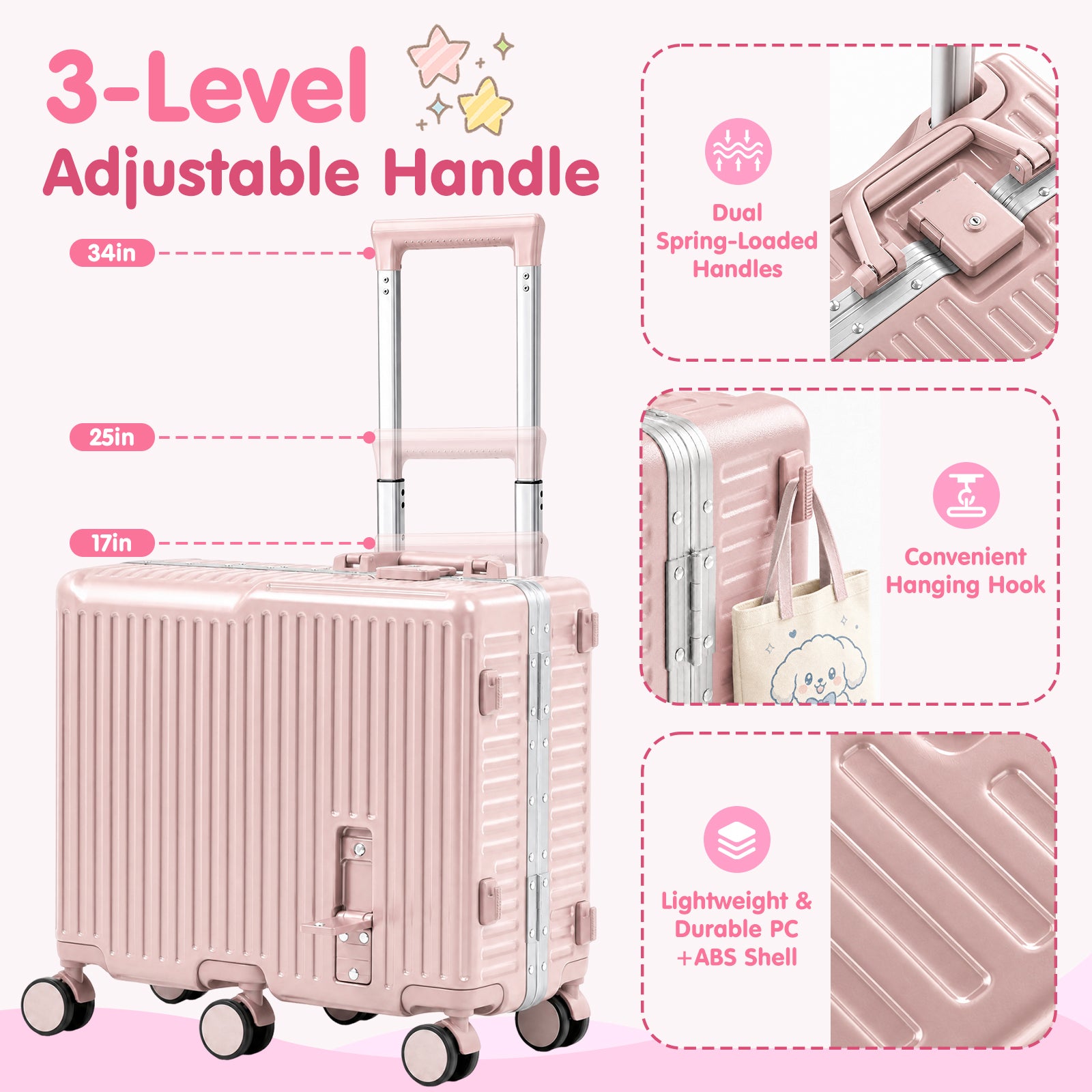 Advwin 20" Aluminum Frame Kids Ride-On Suitcase w/ 6 Wheels