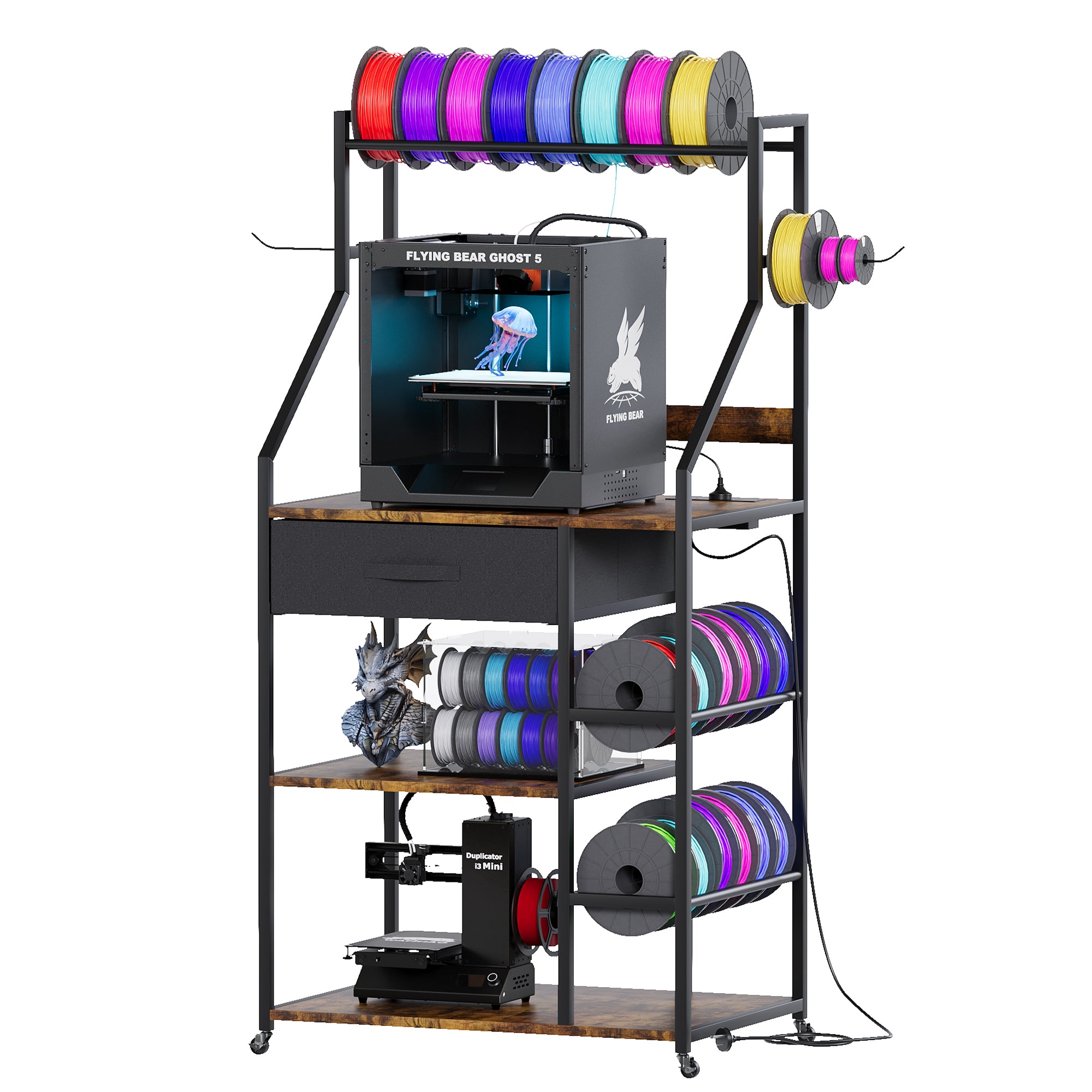Advwin 4-Tier 3D Printer Stand w/ Drawer & Outlet