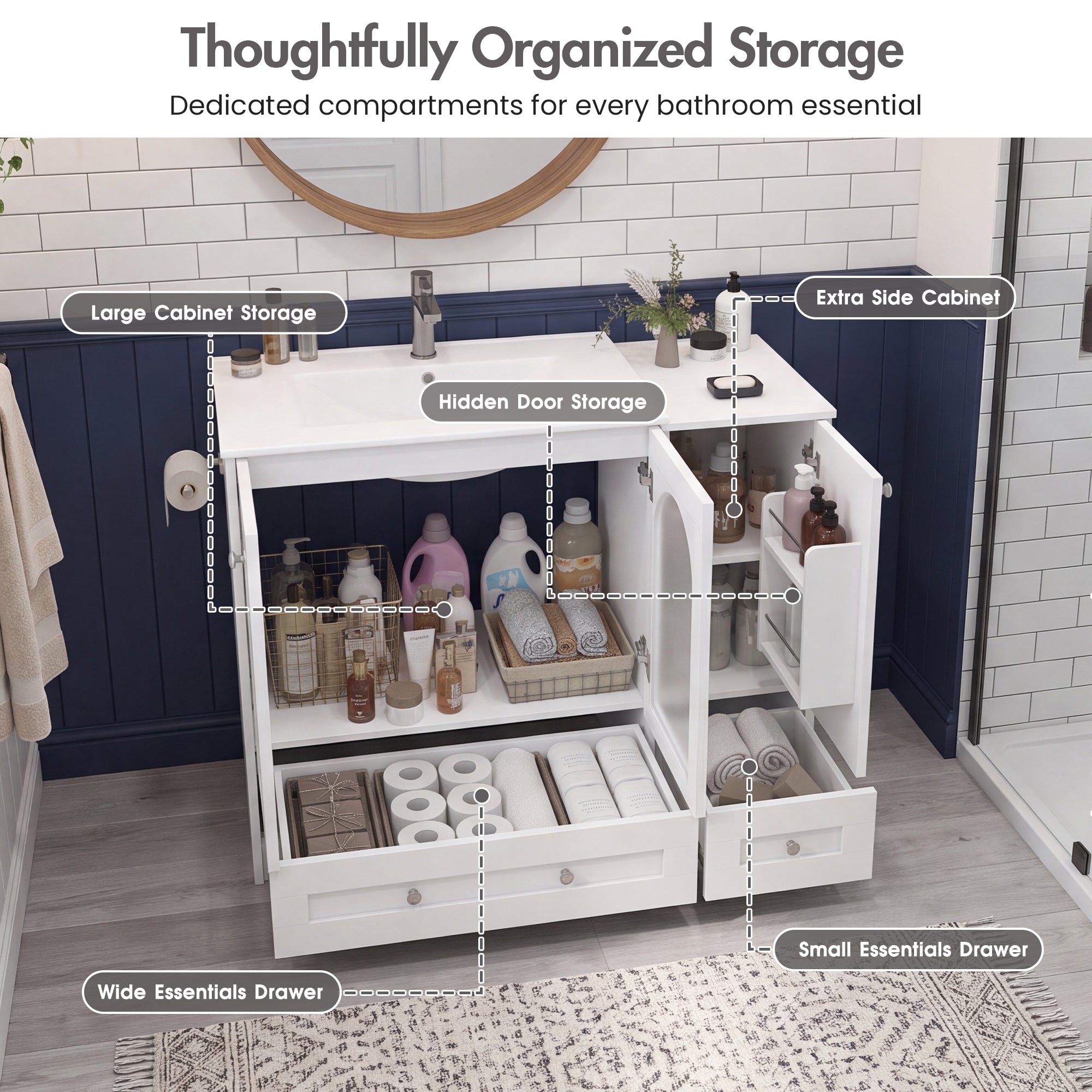 Advwin 42" Freestanding Bathroom Vanity w/ Ceramic Sink