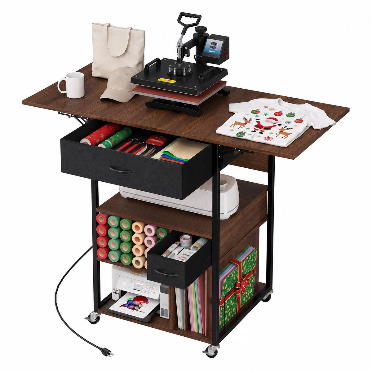 Advwin Foldable Heat Press Table w/ Built-in Power Outlet