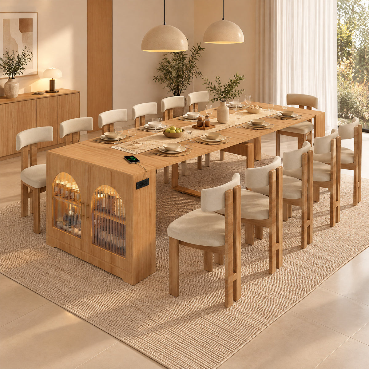 Advwin Extendable Dining Table with Storage Cabinet