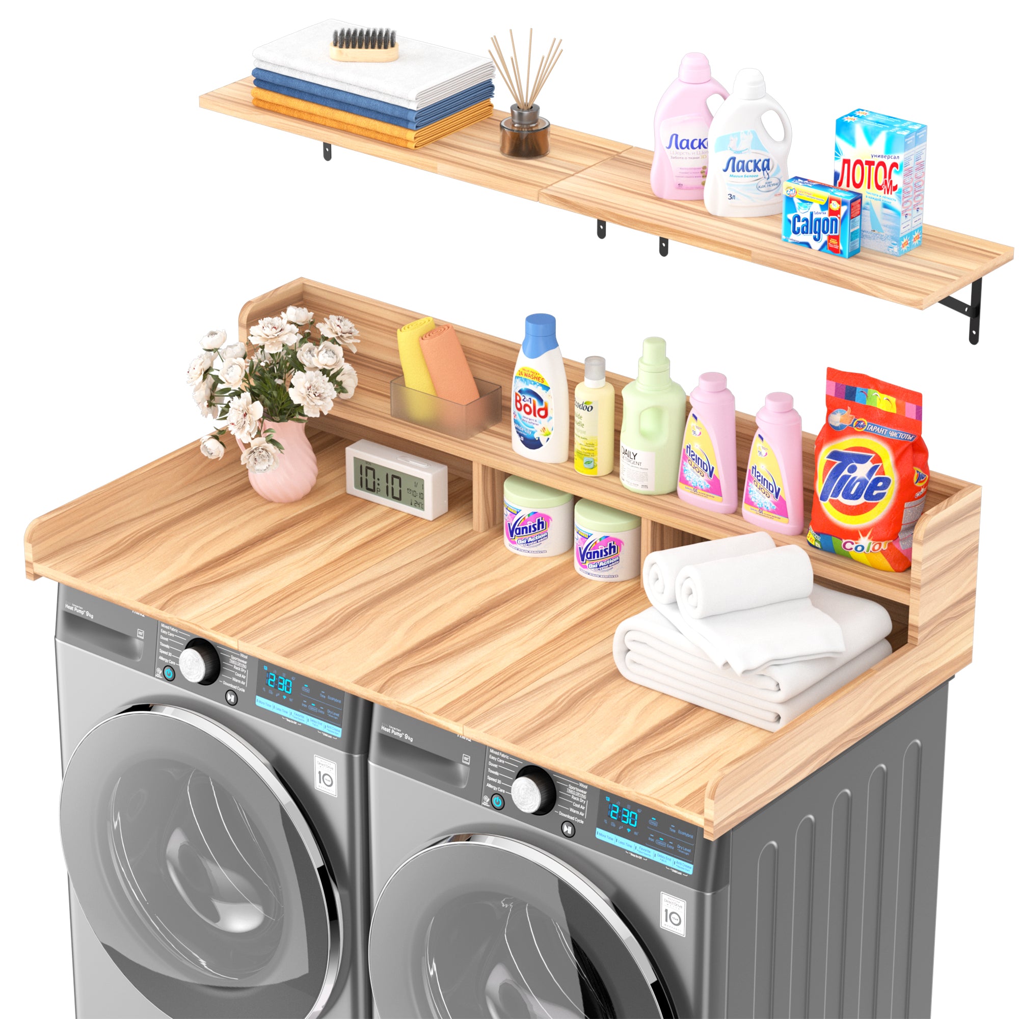 Advwin Washer Dryer Countertop 54" 2-Layer Shelves