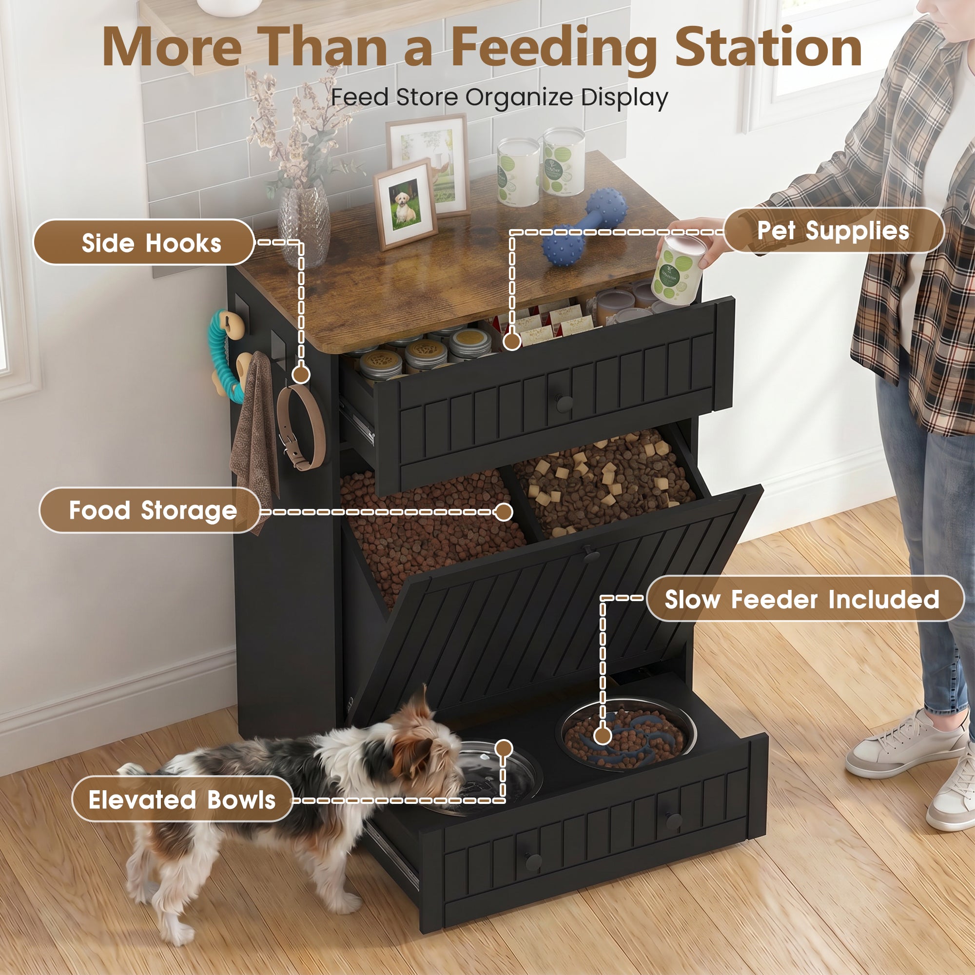 Advwin Dog Feeding Station Cabinet Slow Feeder Insert