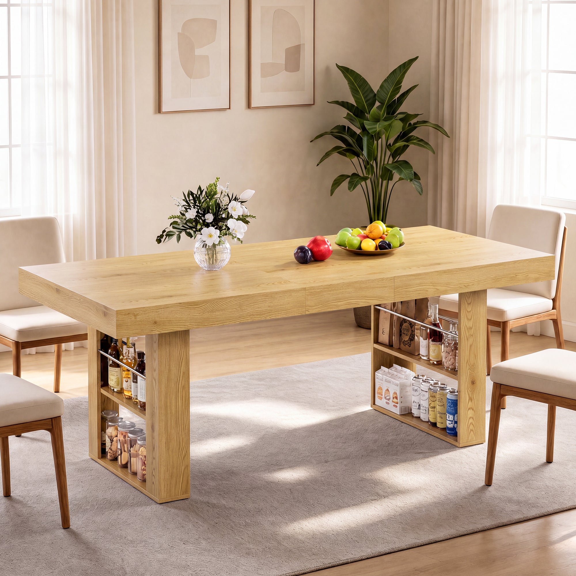 Advwin Rectangle Extendable Dining Table for 6-8