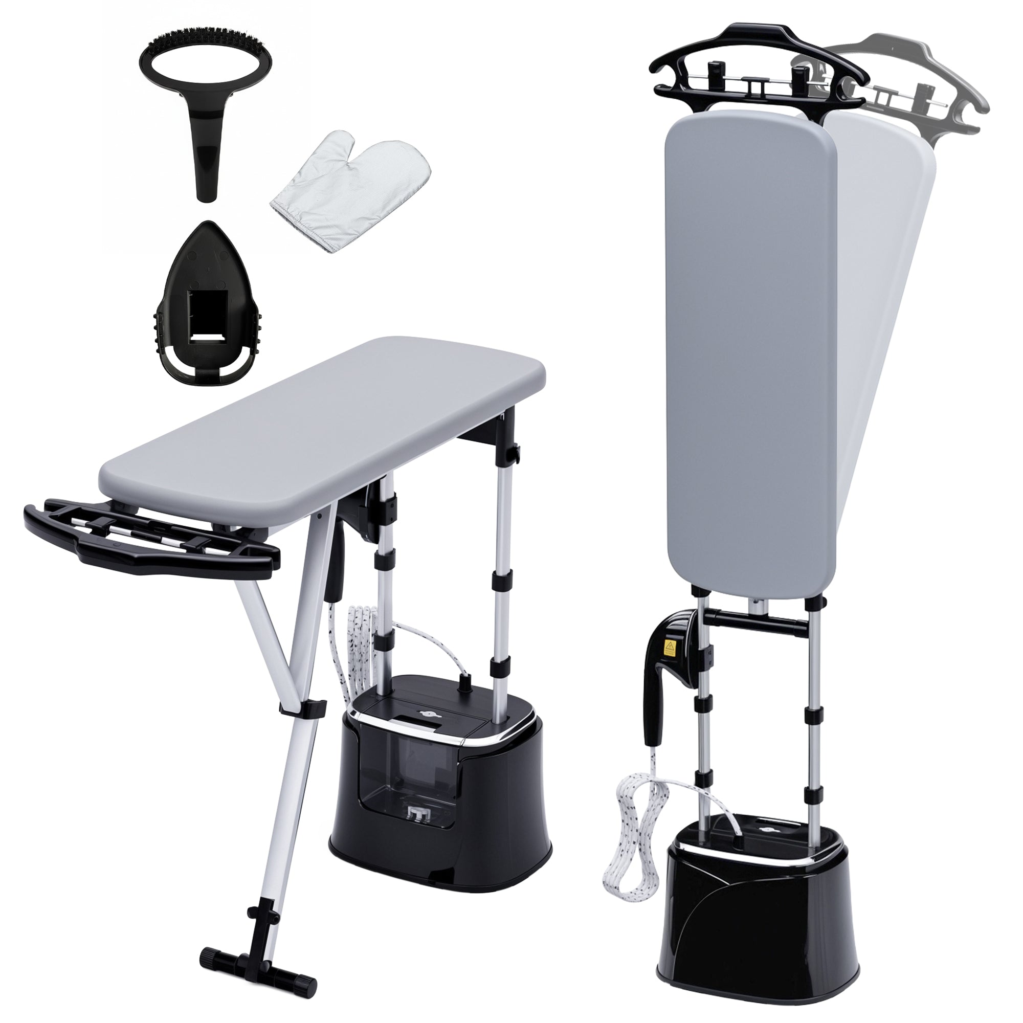 Set of ironing board and accessories on a white background