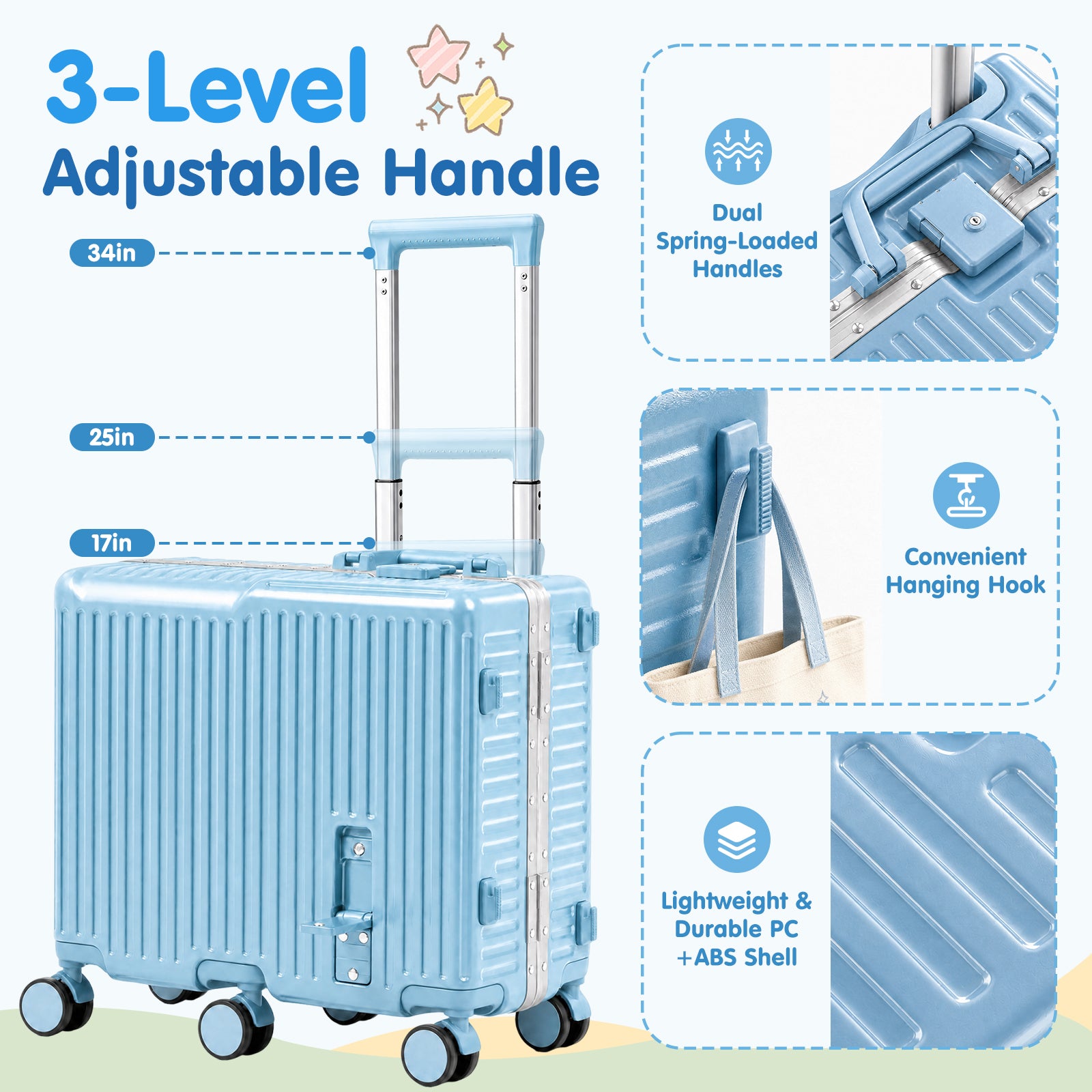 Advwin 20" Aluminum Frame Kids Ride-On Suitcase w/ 6 Wheels