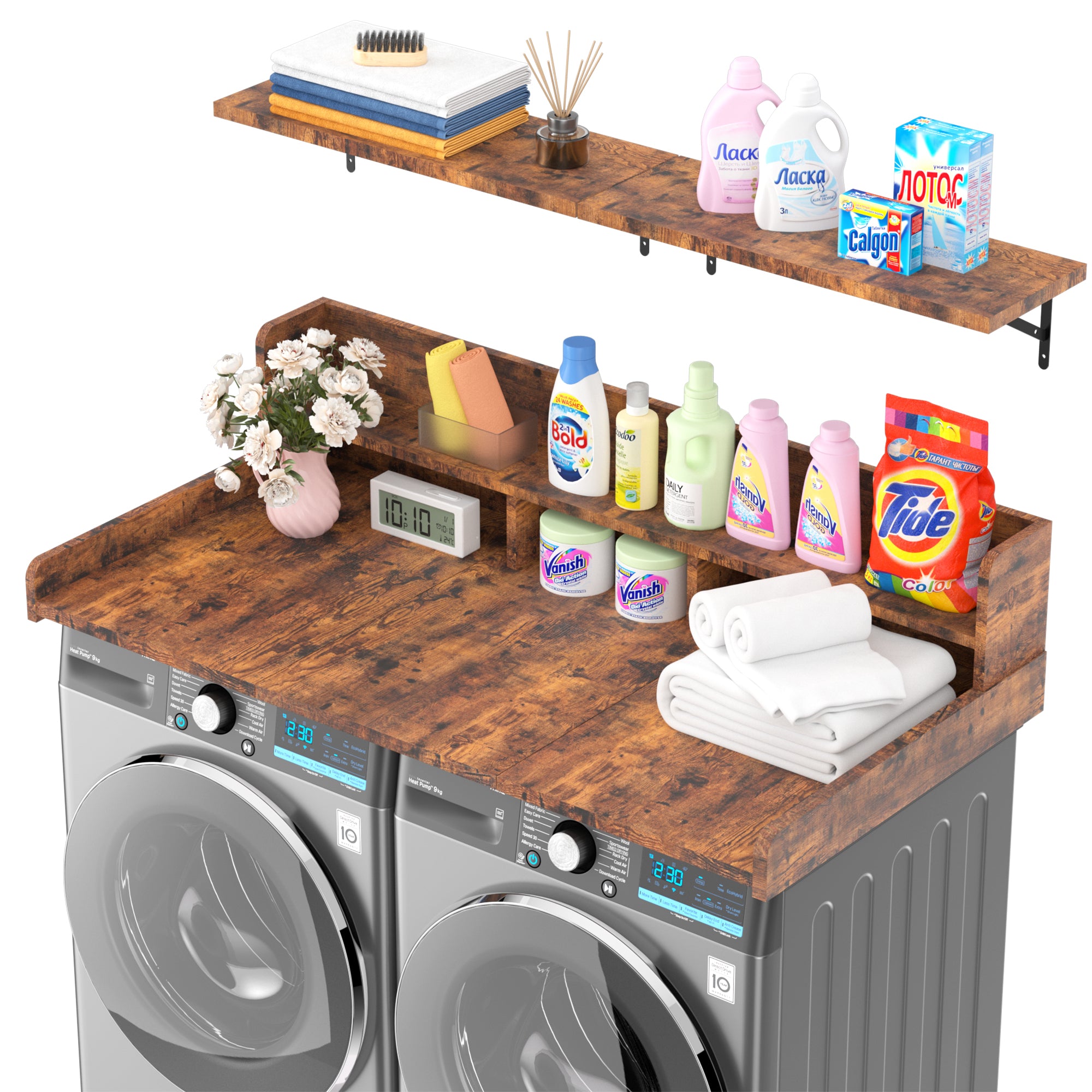 Advwin Washer Dryer Countertop 54" 2-Layer Shelves