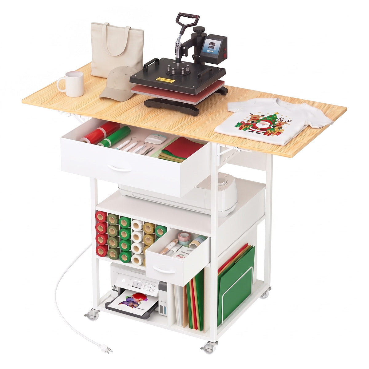 Advwin Foldable Heat Press Table w/ Built-in Power Outlet