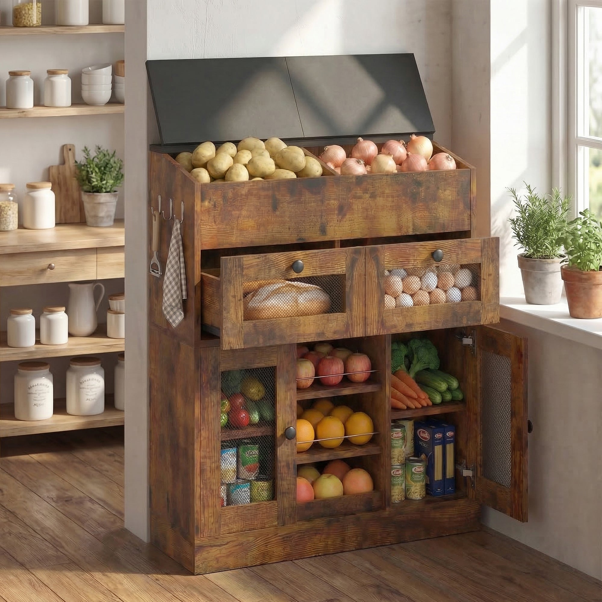 Advwin 5-Tier Fruit & Vegetable Cabinet w/ 2 Mesh Doors