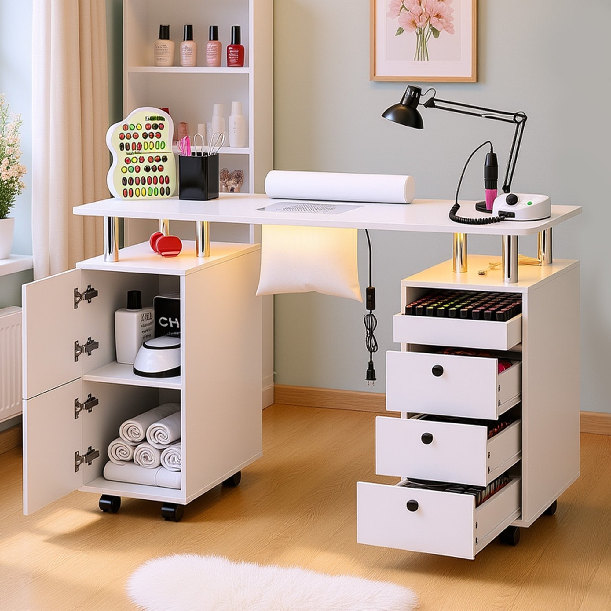 Advwin Nail Table w/ Dust Collector & Lockable Wheels