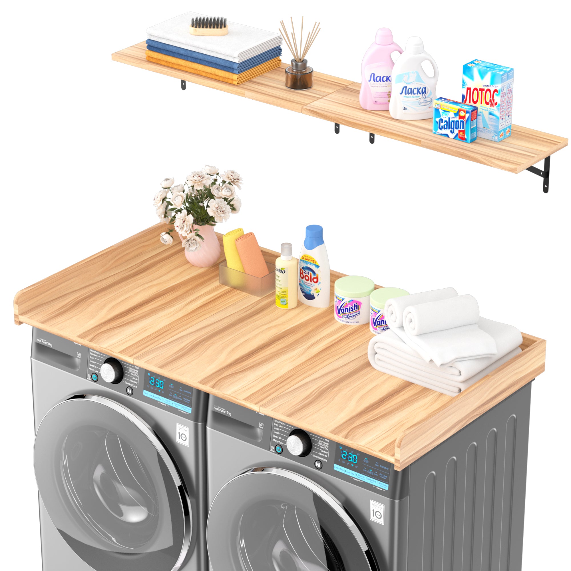 Advwin Washer Dryer Countertop 54" 2-Layer Shelves