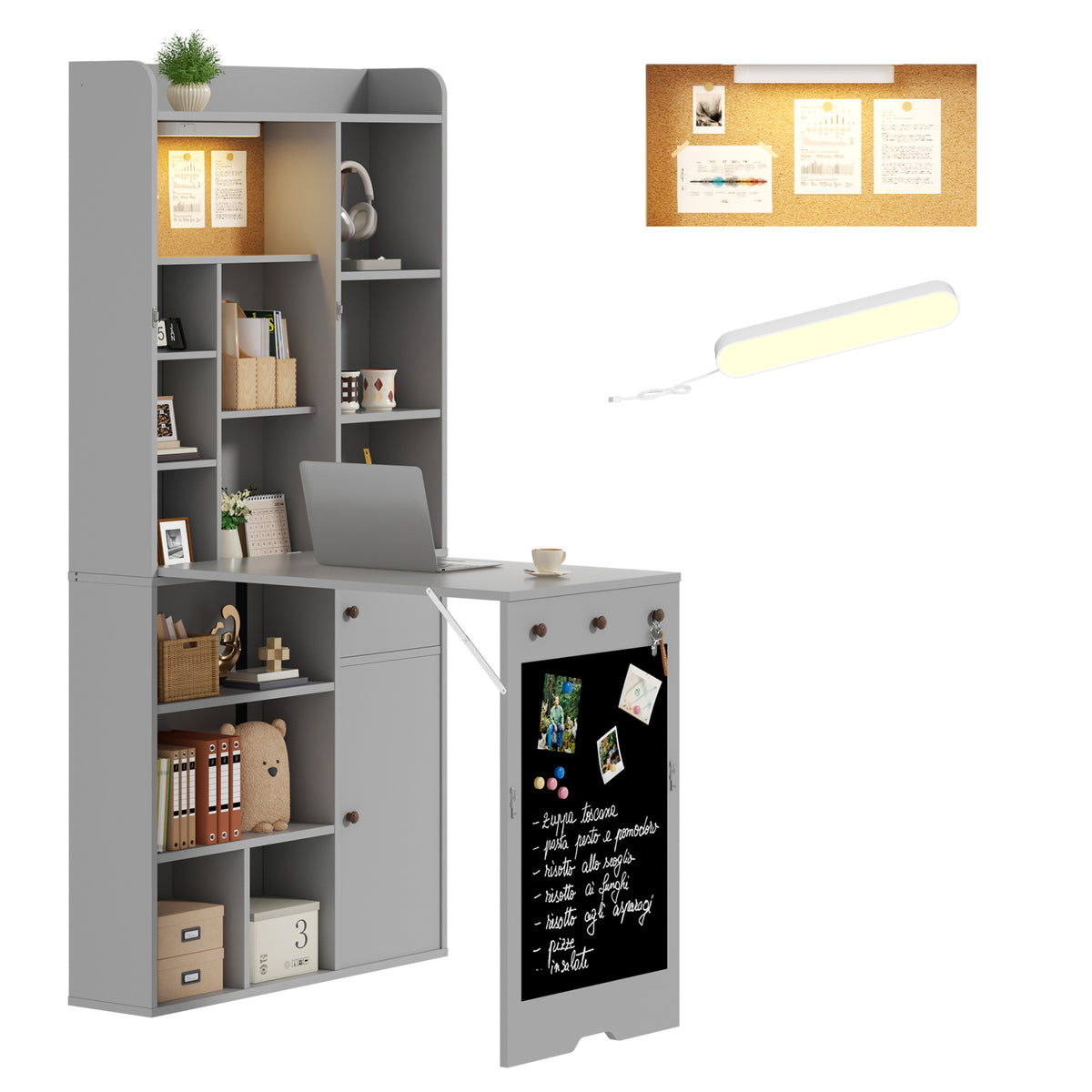 Advwin Wide Wall Mounted Foldable Desk with Cabinet