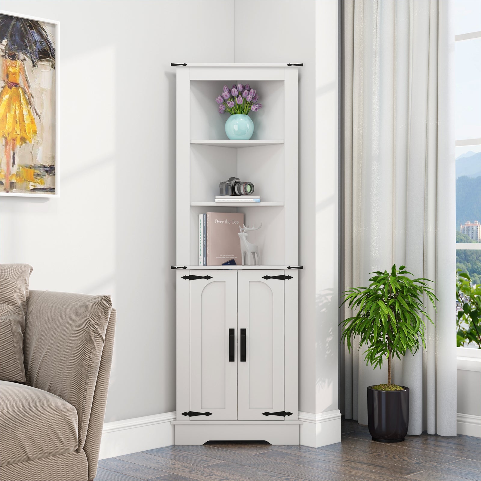 Advwin Corner Storage Cabinet  2 Doors 68" Tall