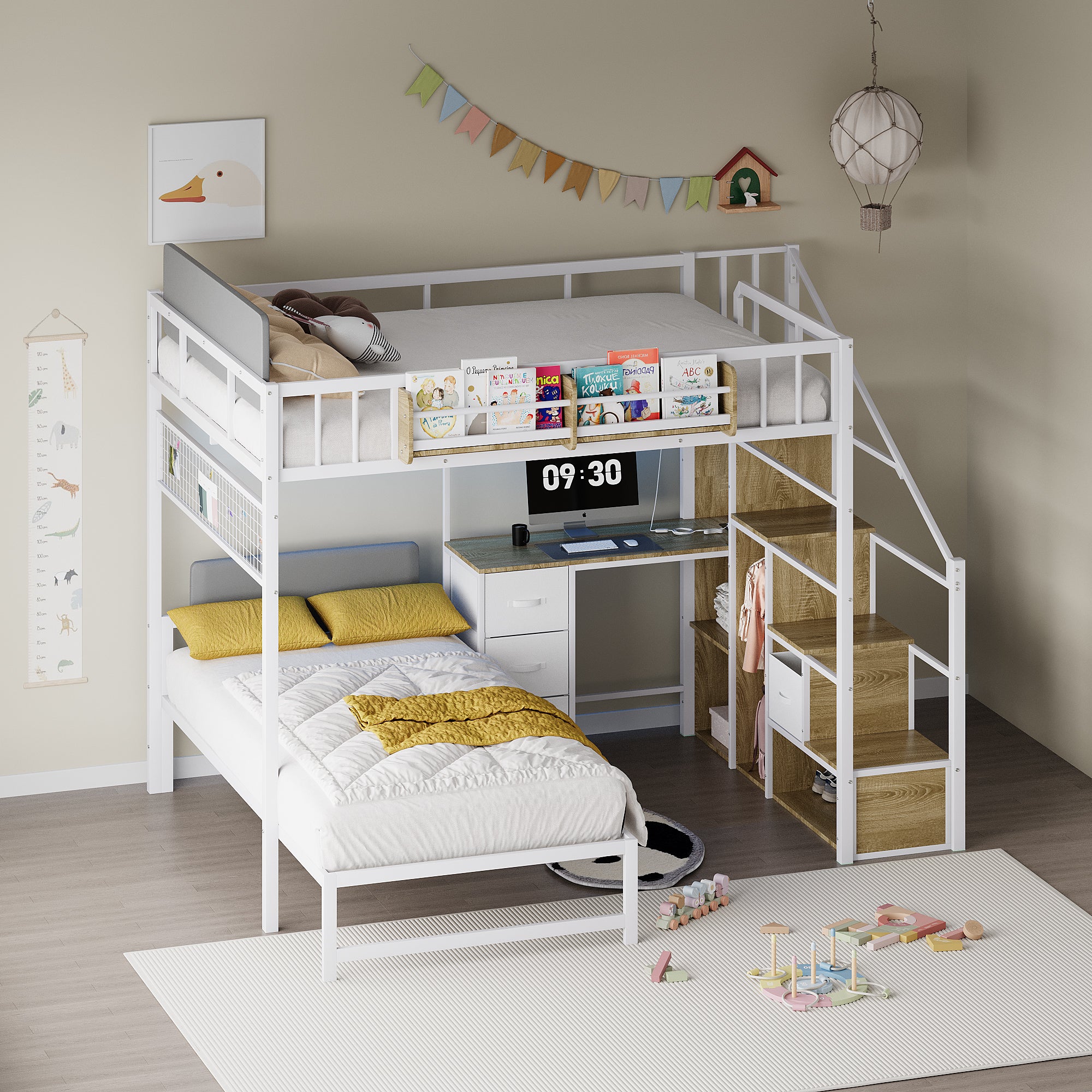 Advwin Twin Bunk Loft Bed with Desk