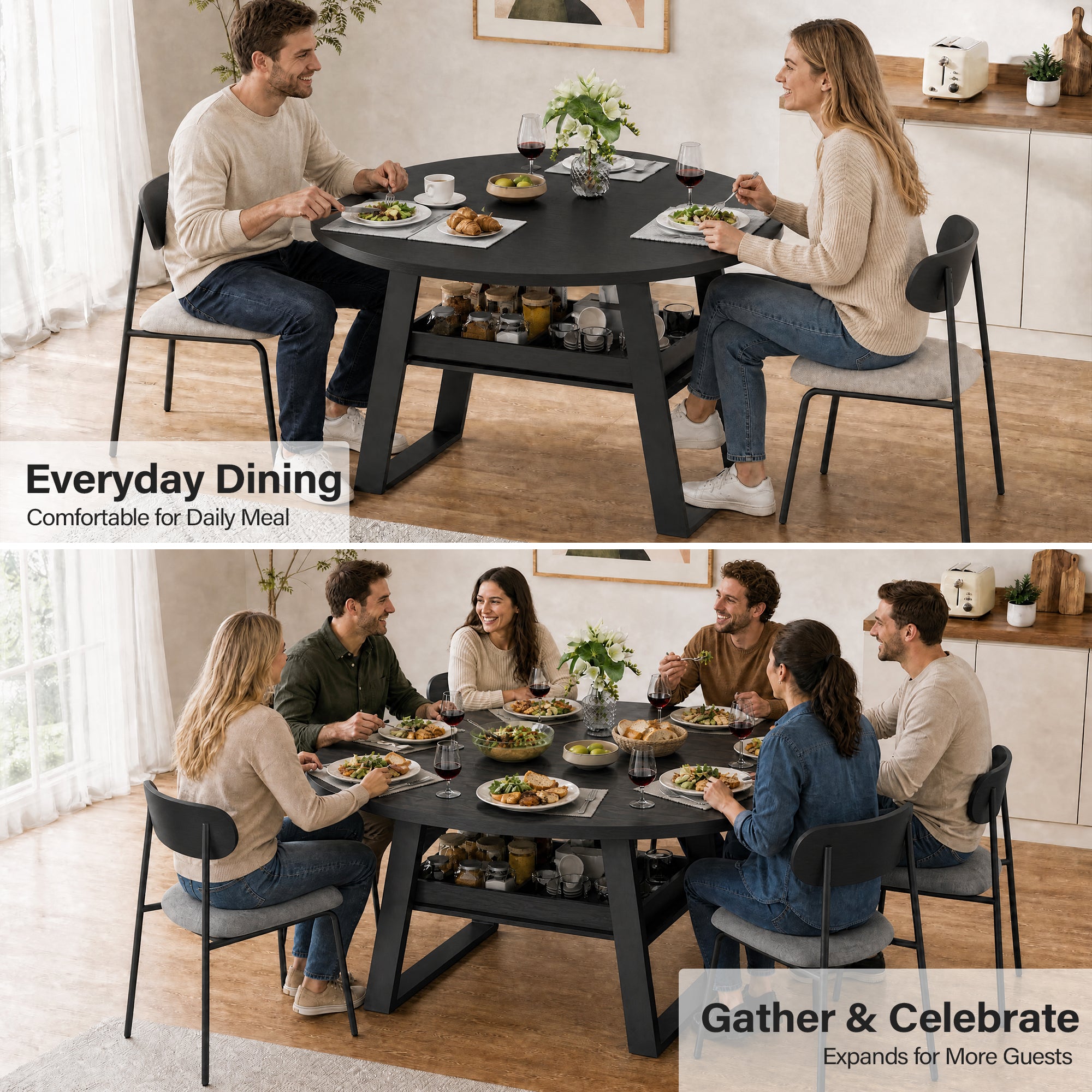 Advwin 43"-59" Extendable Round Dining Table for 4-8