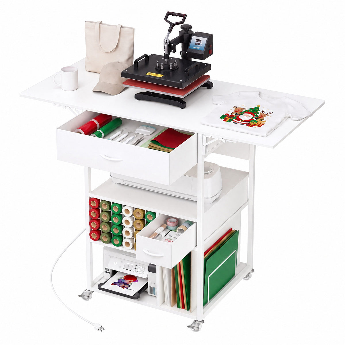 Advwin Foldable Heat Press Table w/ Built-in Power Outlet