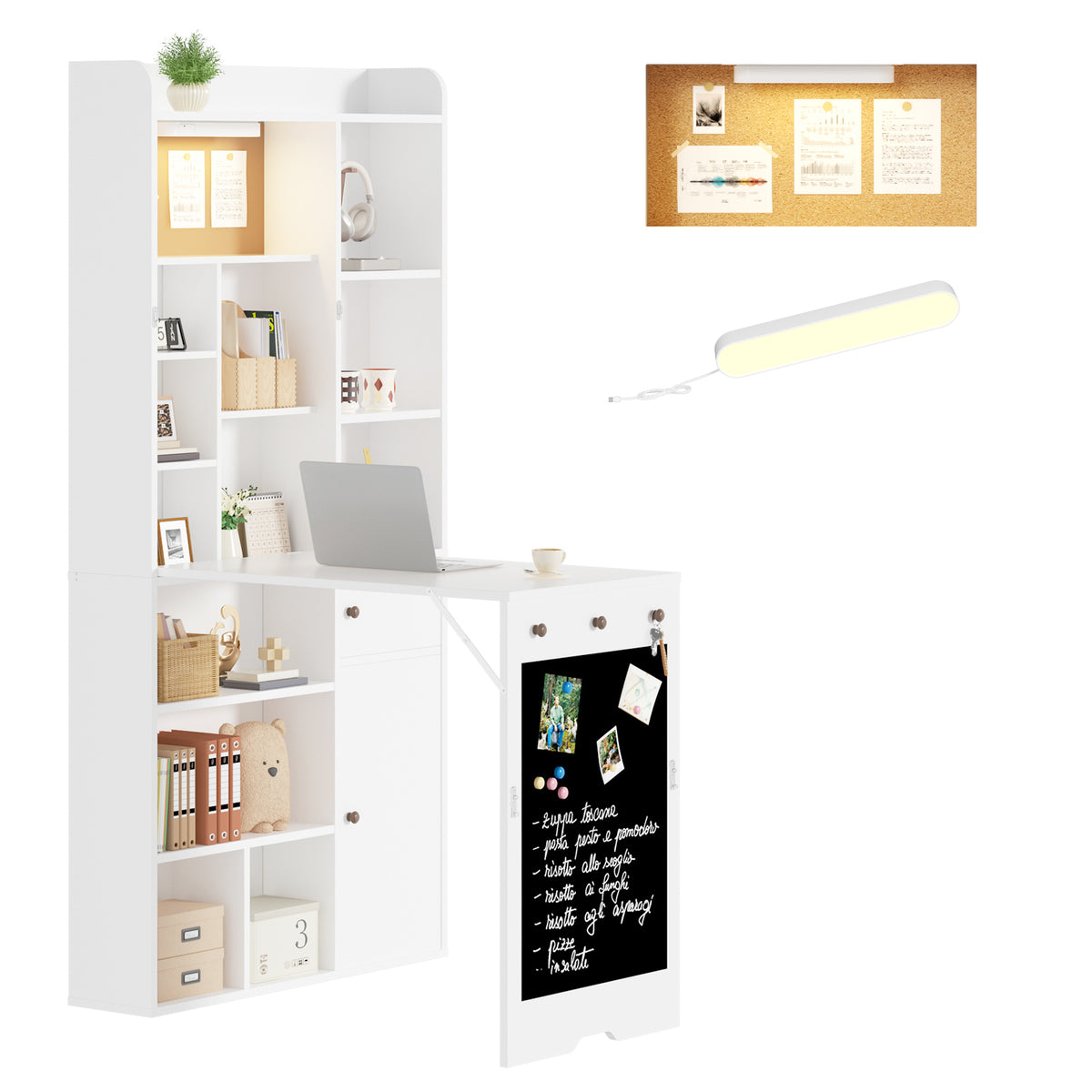 Advwin Wide Wall Mounted Foldable Desk with Cabinet