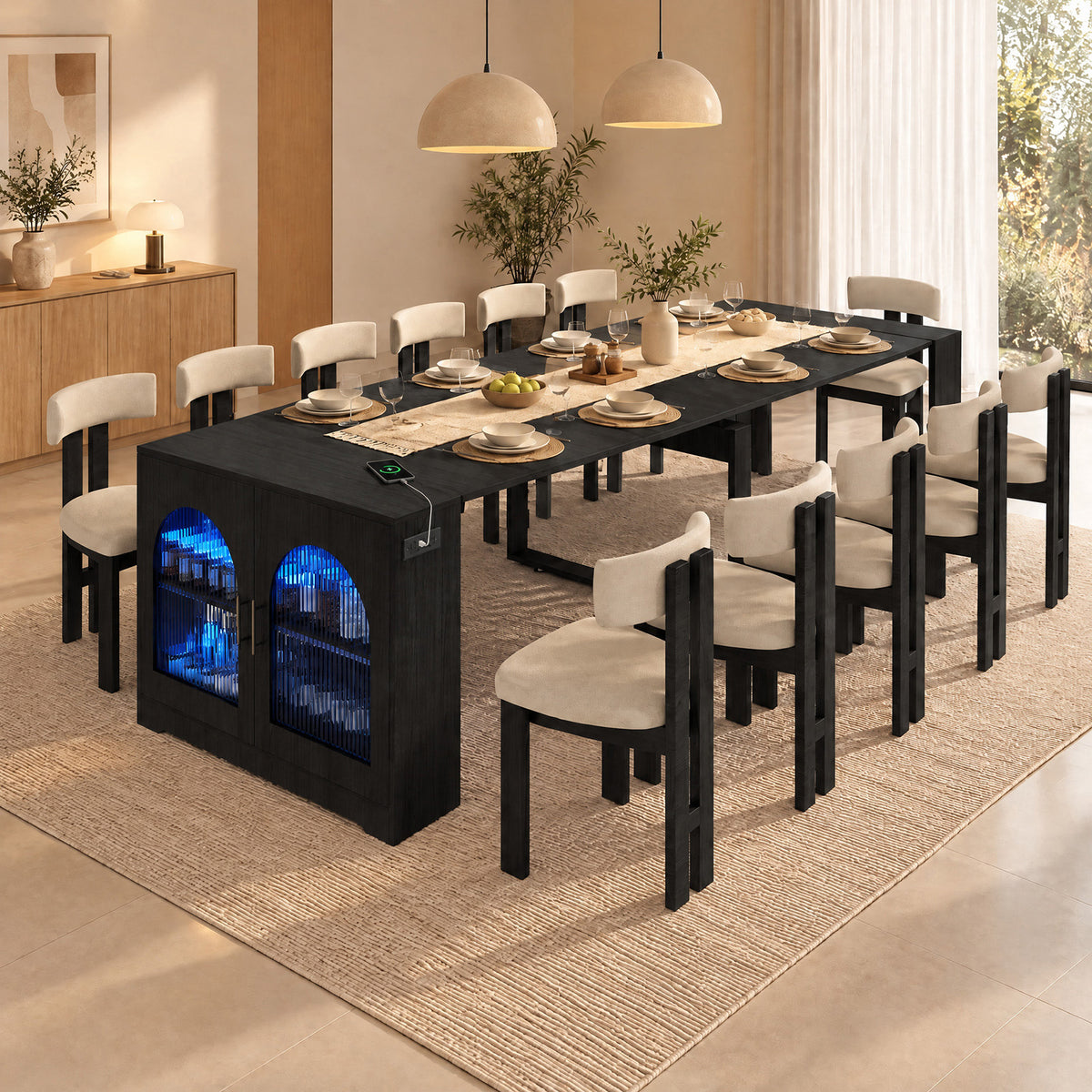 Advwin Extendable Dining Table with Storage Cabinet