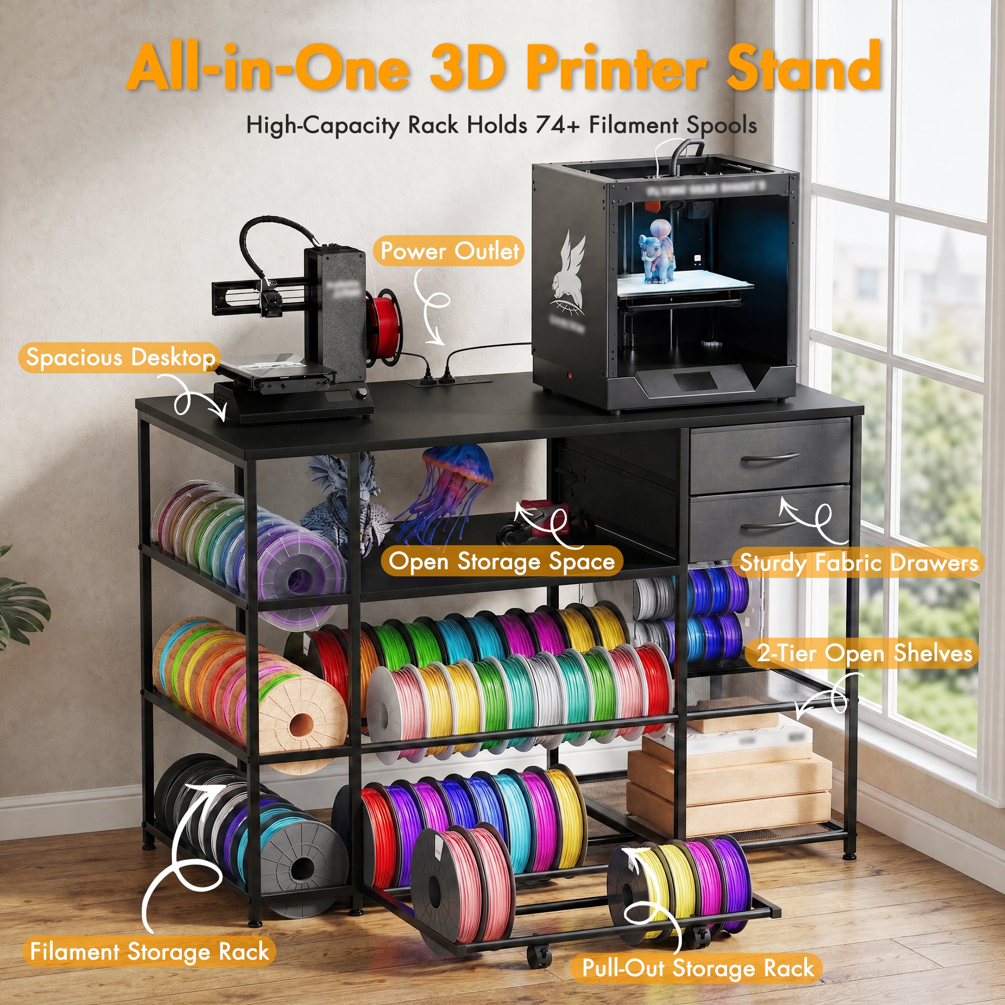 Advwin 3D Printer Stand with Rolling Filament Drawer