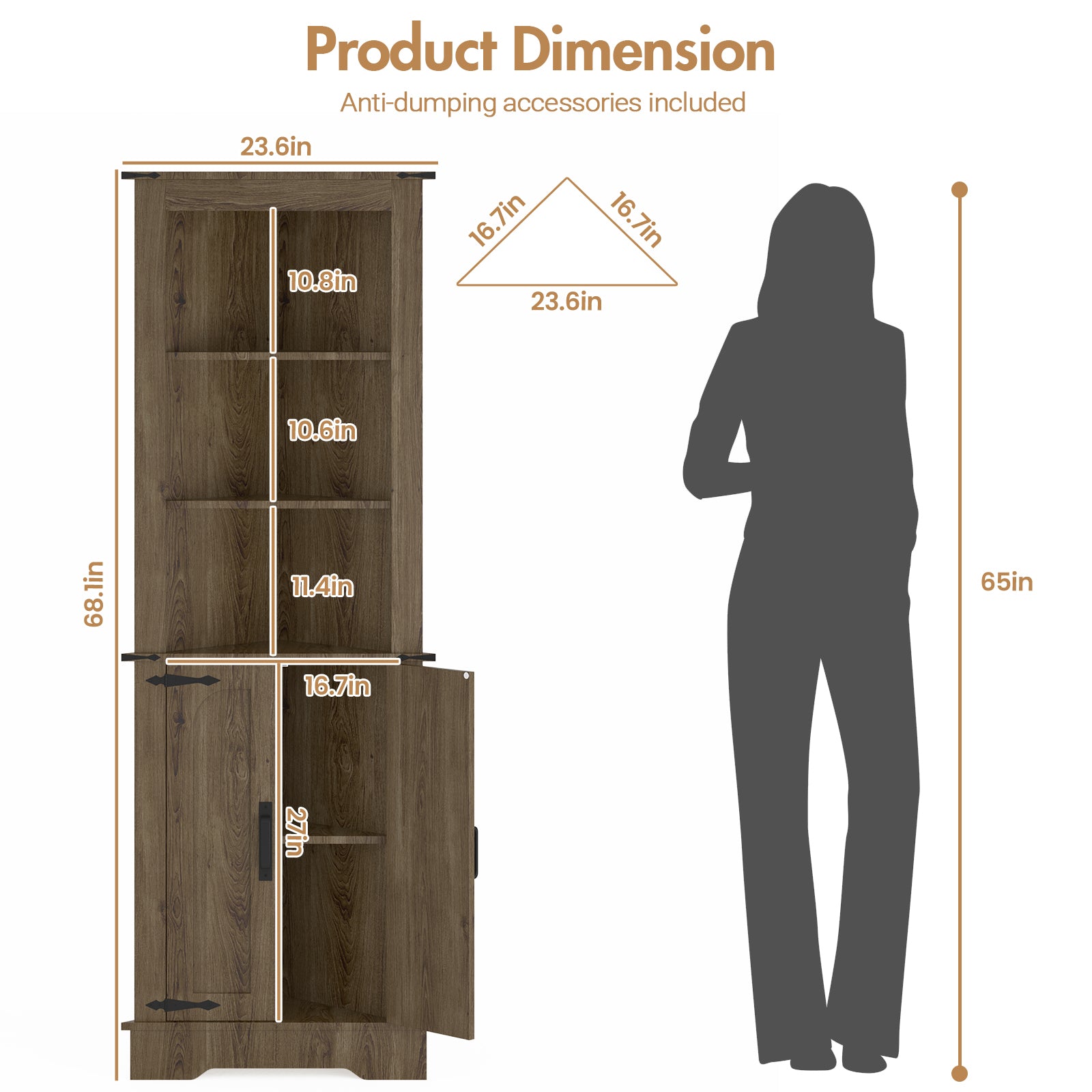 Advwin Corner Storage Cabinet  2 Doors 68" Tall