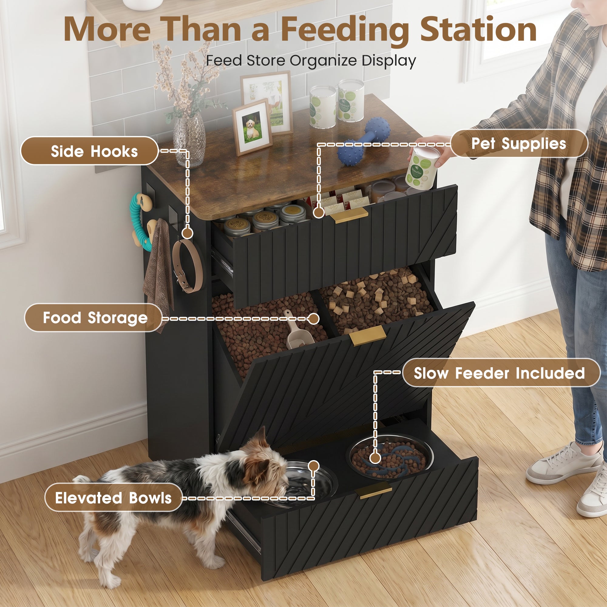 Advwin Dog Feeding Station Cabinet w/ Elevated Bowls