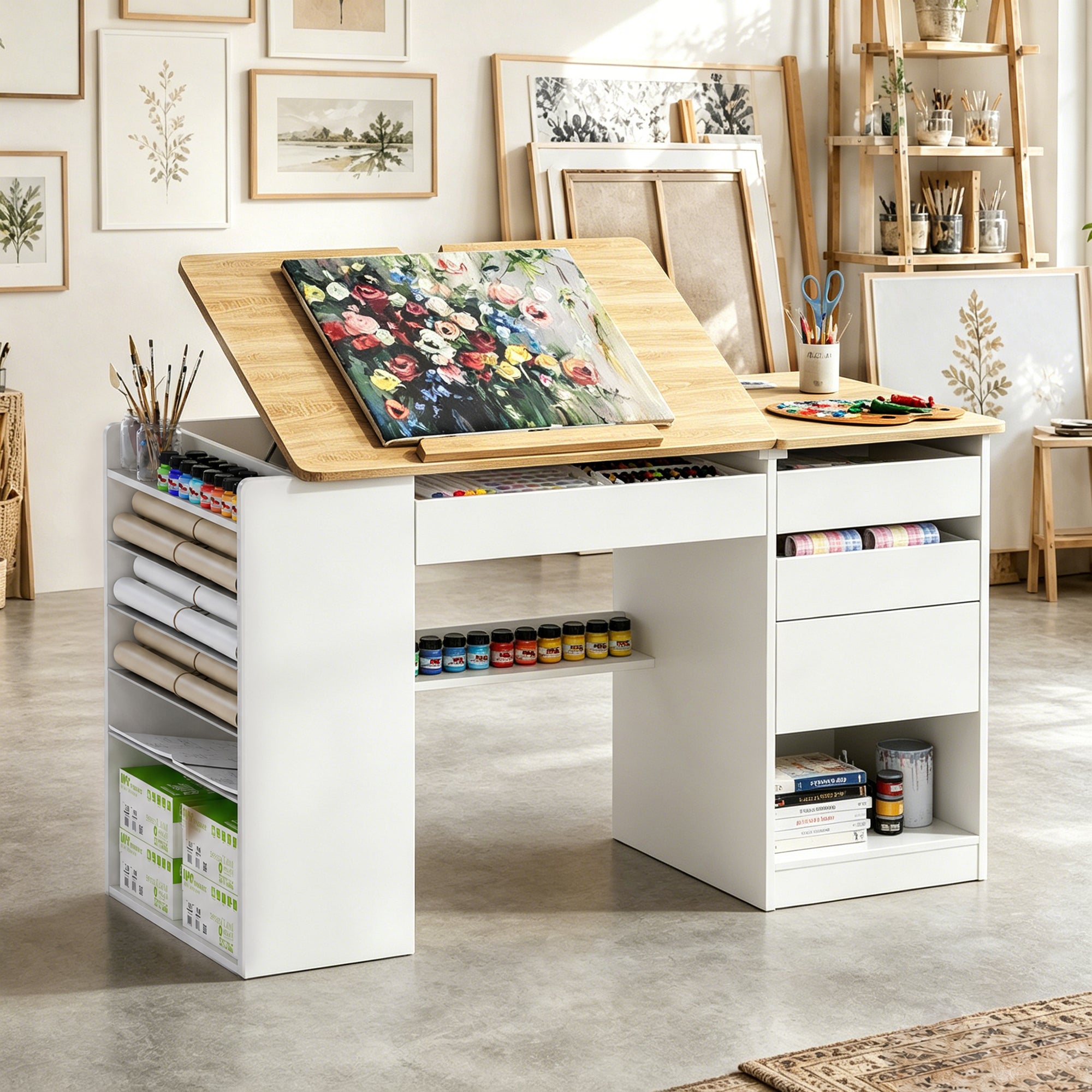 Advwin Adjustable Drafting Table with Storage