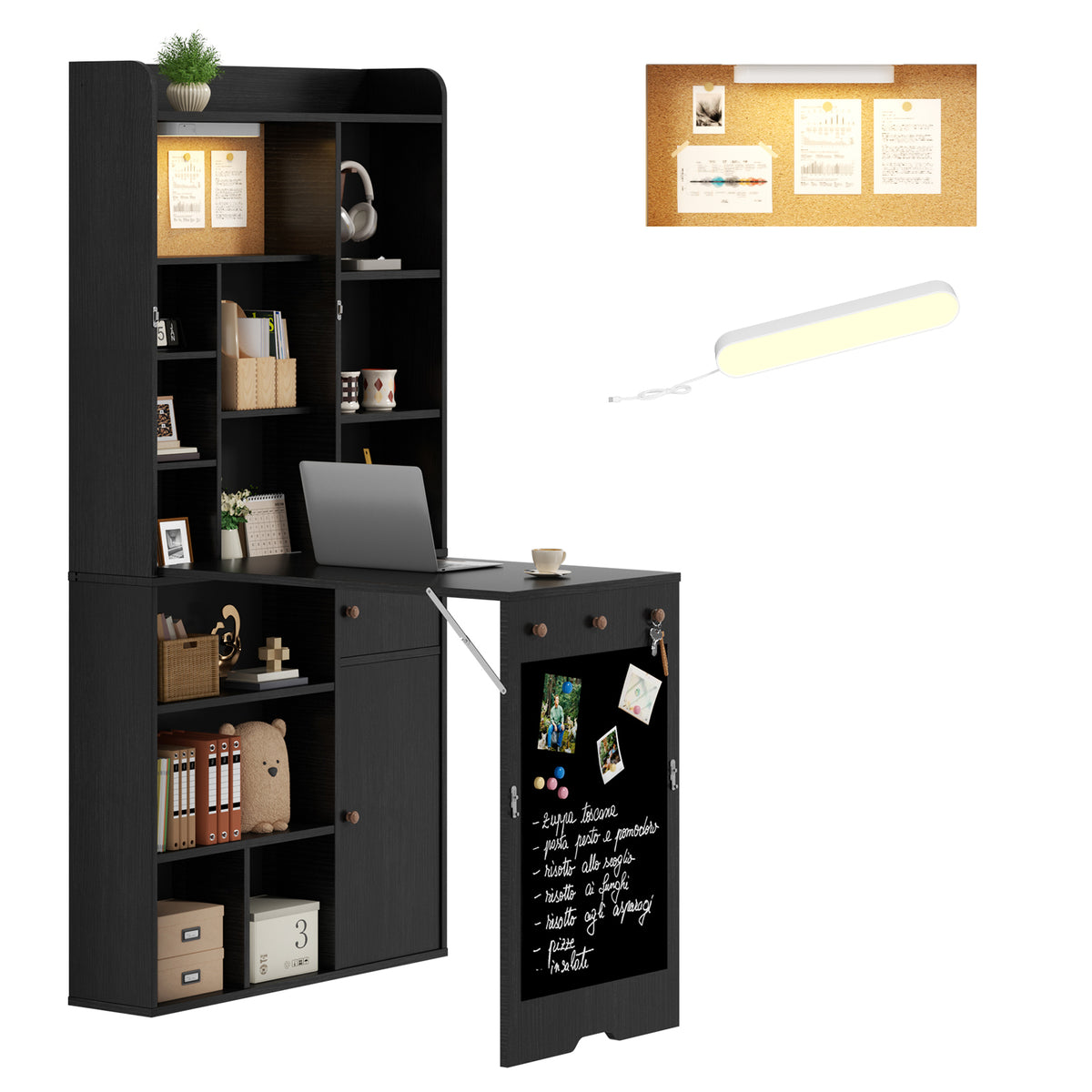 Advwin Wide Wall Mounted Foldable Desk with Cabinet