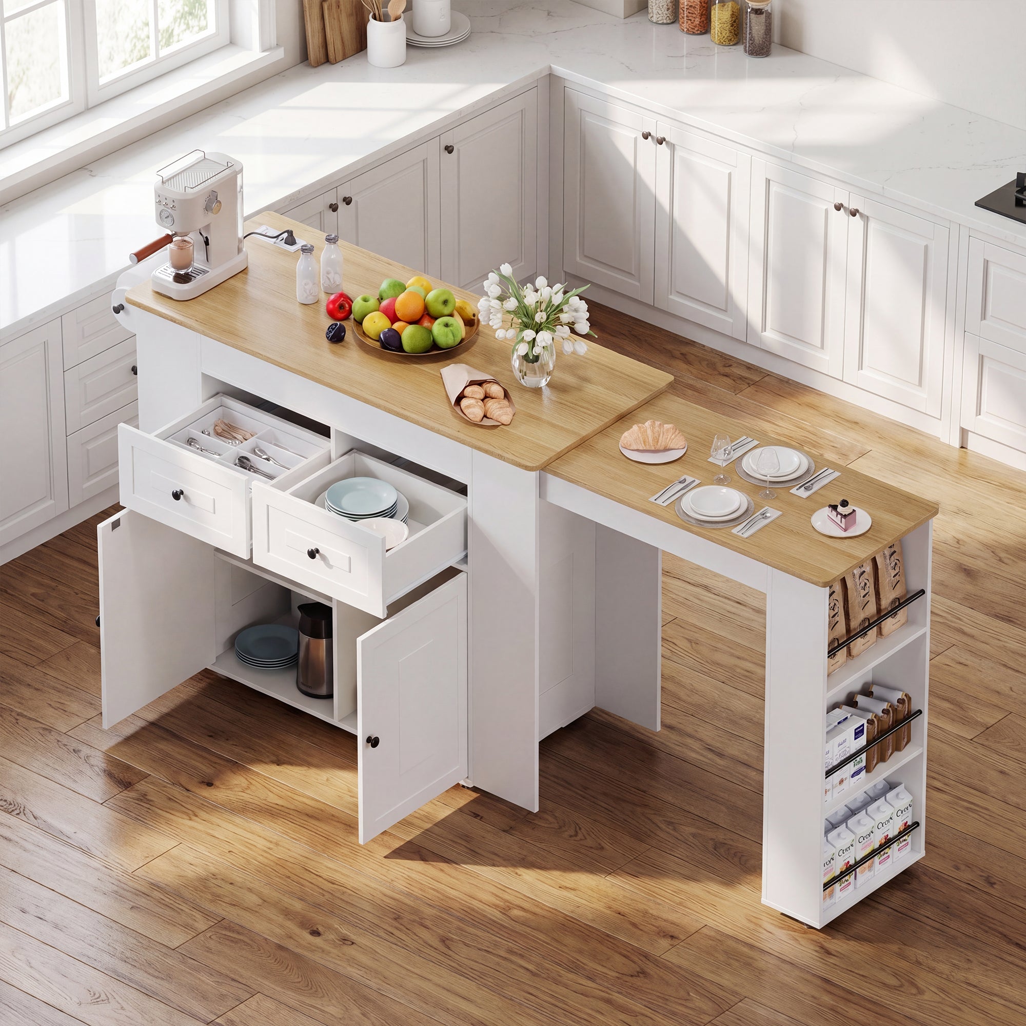Advwin Extendable Kitchen Island with Storage