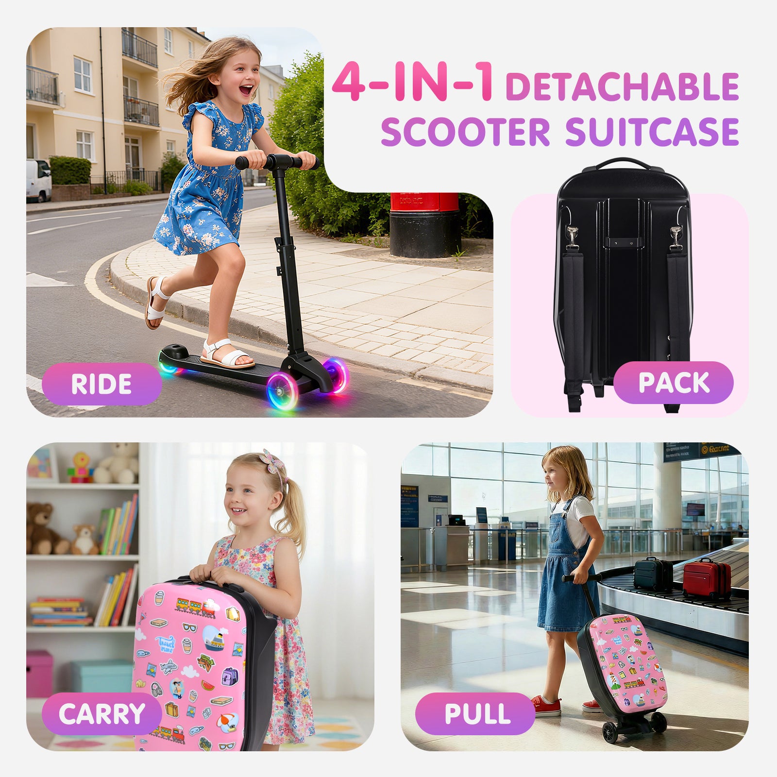 Advwin Kids 4-in-1 Ride-On Scooter Luggage | Detachable Suitcase