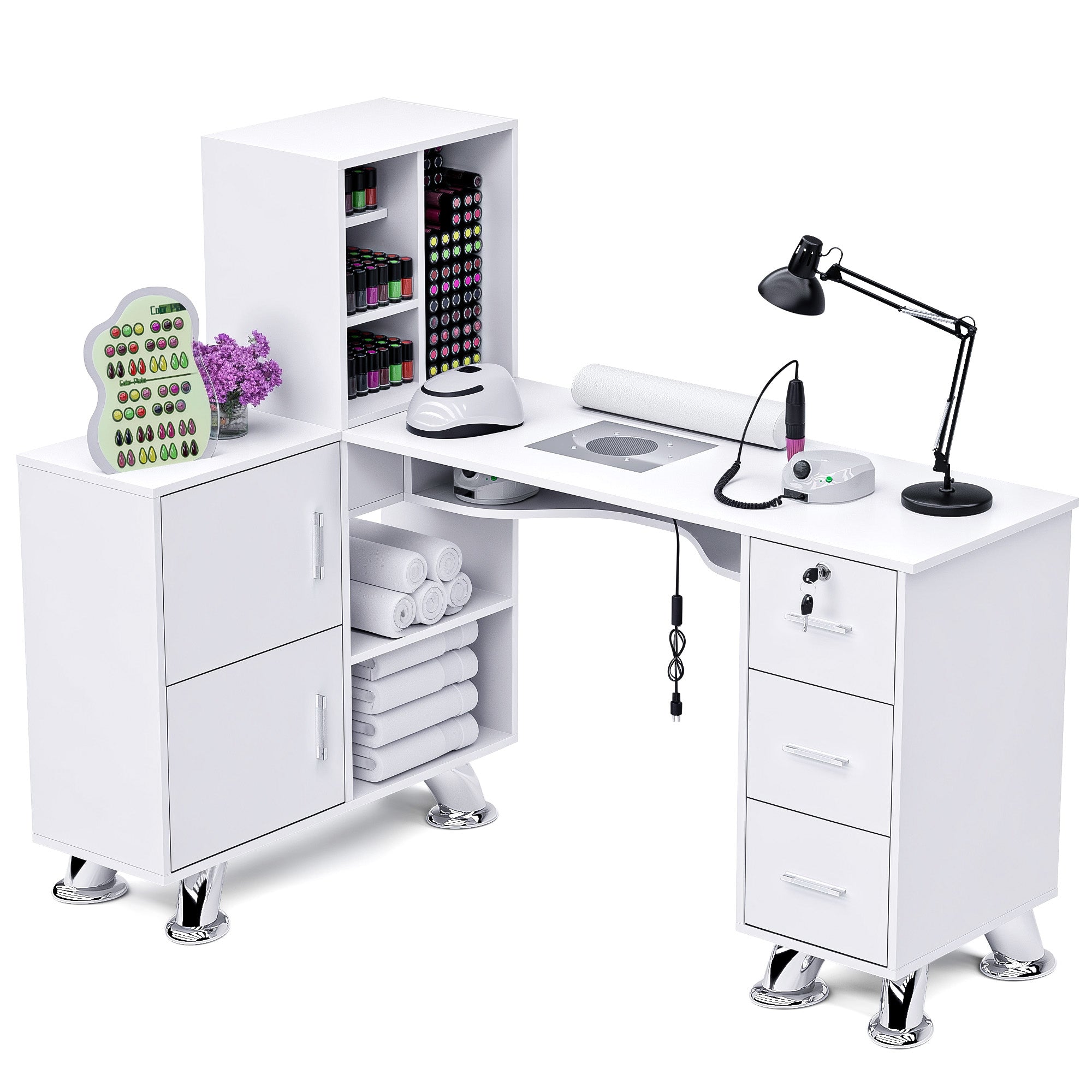 Advwin L-Shaped Manicure Table with Drawers Shelves