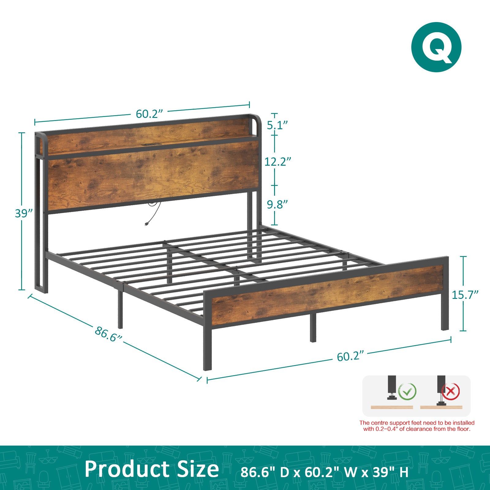 Advwin Bed Frame with Charging Station