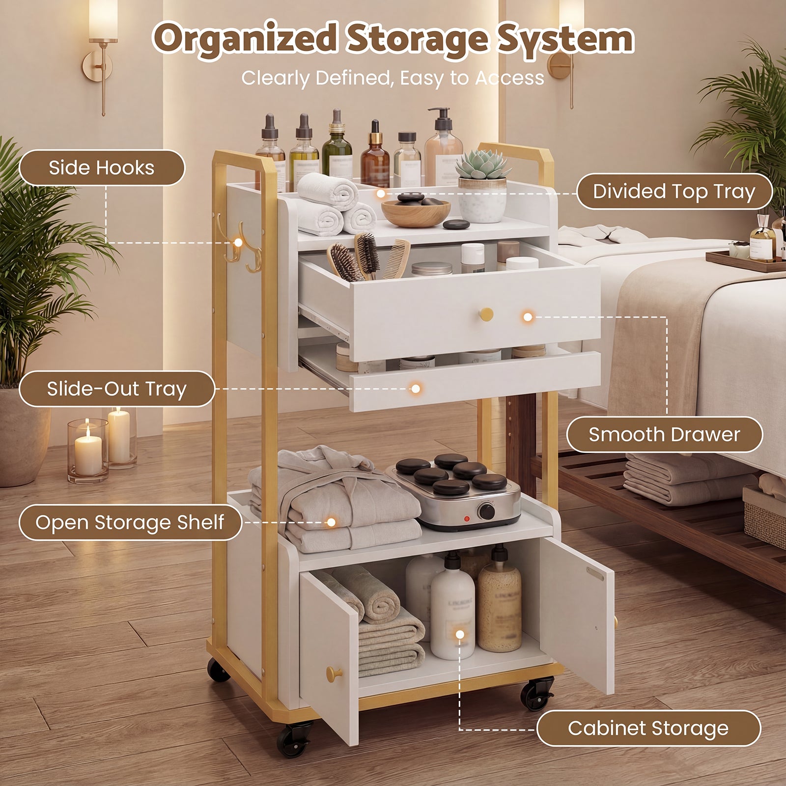 Advwin Spa Salon Trolley with Storage Cabinet