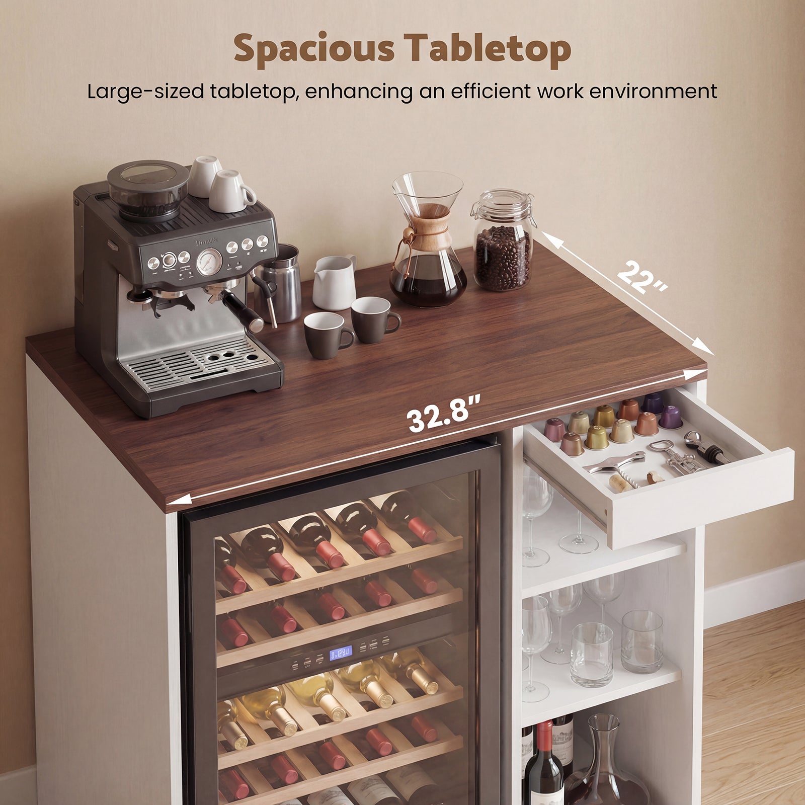 Advwin Coffee Bar Cabinet with Fridge Space