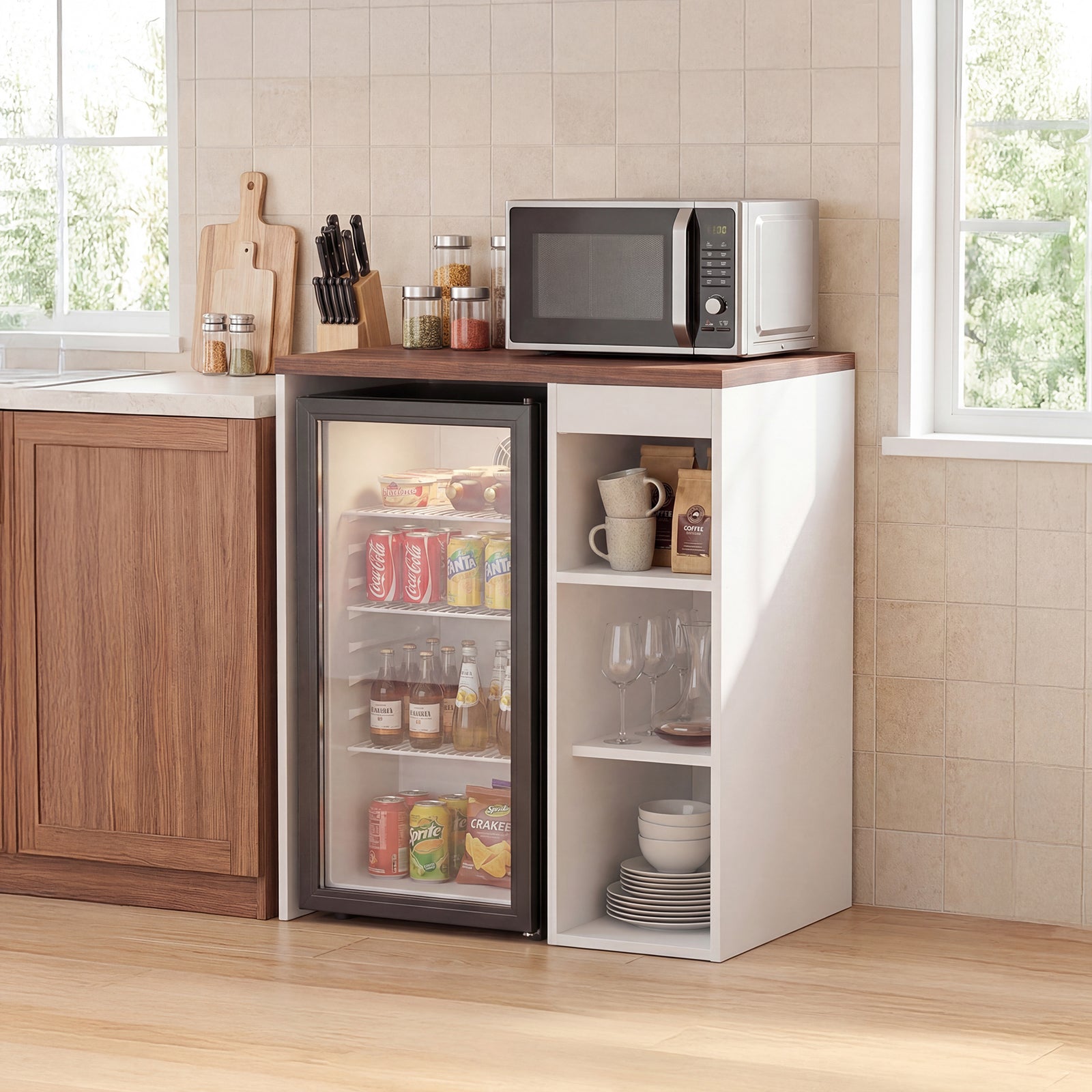 Advwin Coffee Bar Cabinet with Fridge Space