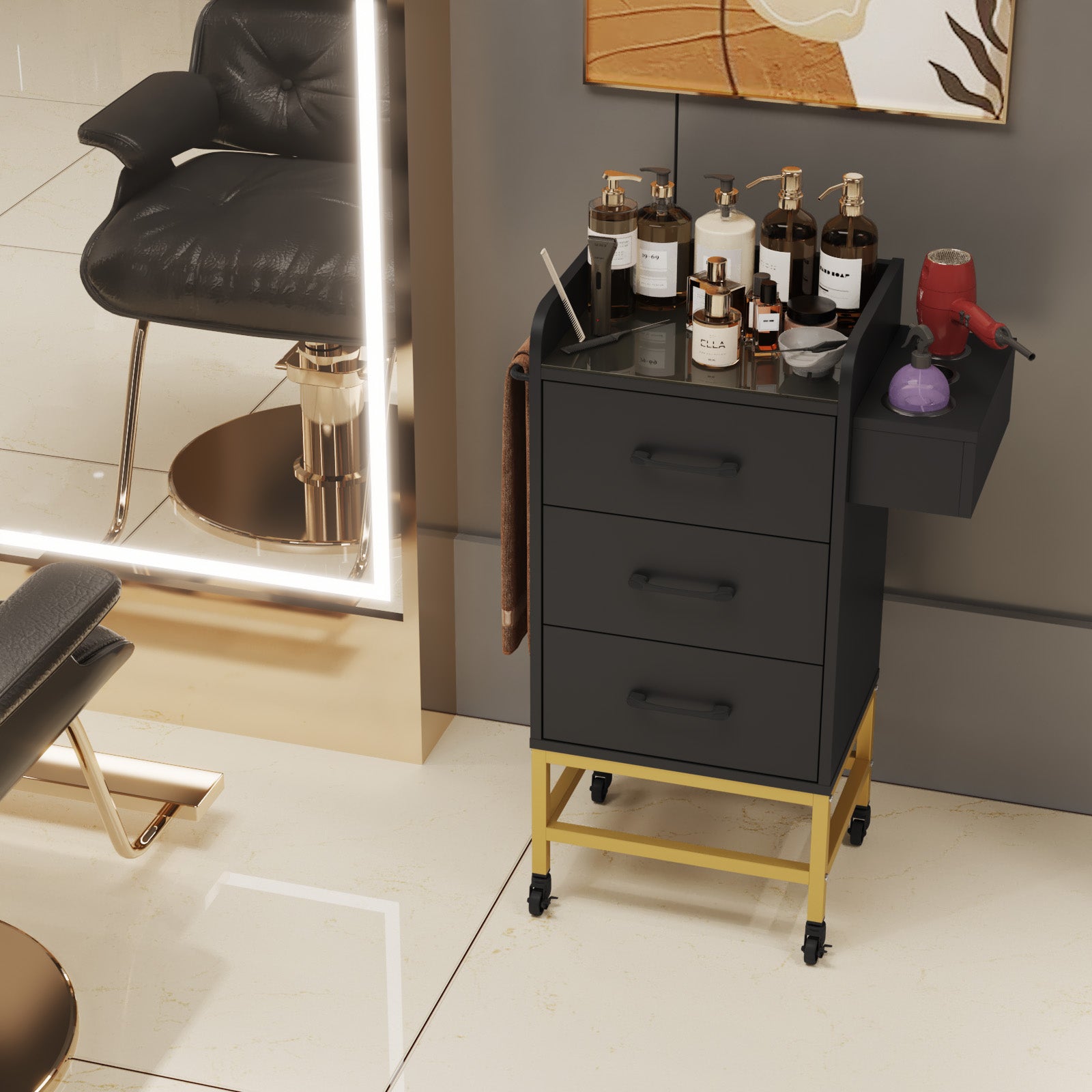 Advwin Salon Trolley with Glass Top