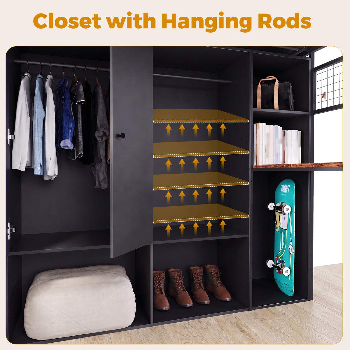 Advwin Space-Saving Loft Bed with LED Light & Drawers