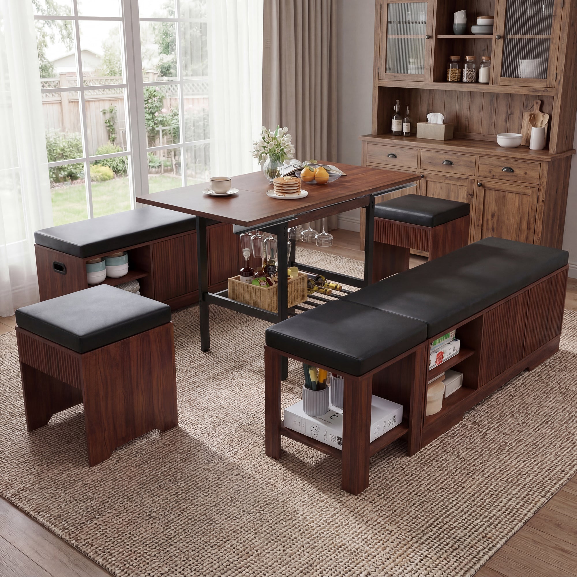 Advwin Extendable Breakfast Nook Set w/ Storage Benches