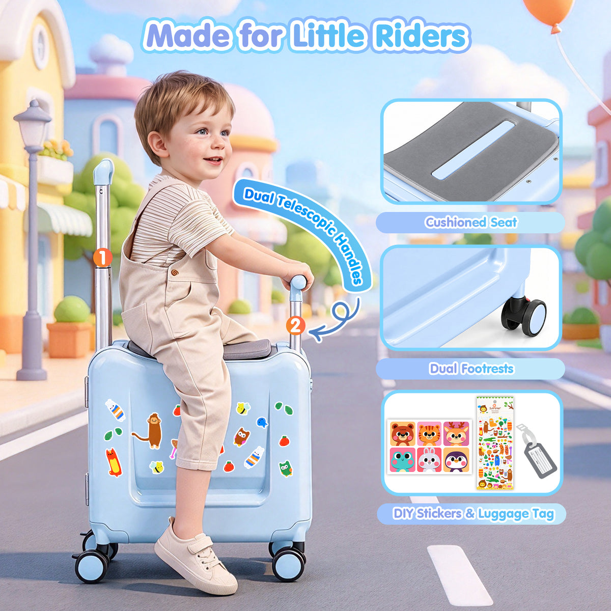 Advwin 20" Kids Ride-On Suitcase w/ Dual Handles