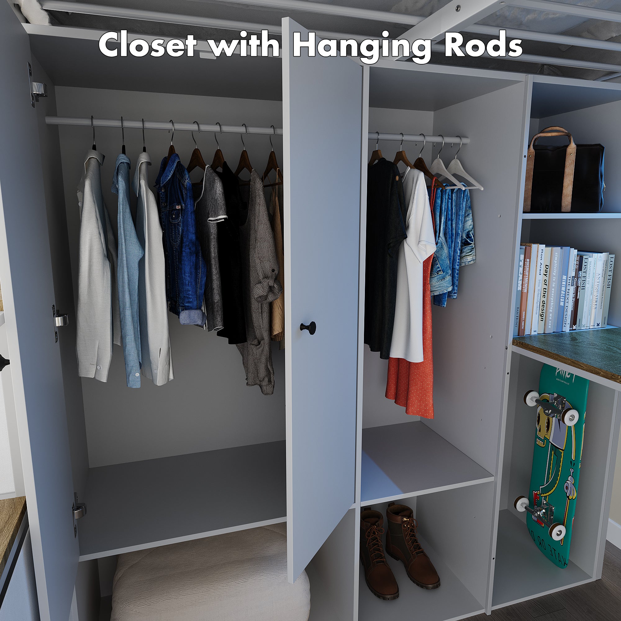 Advwin Space-Saving Loft Bed with LED Light & Drawers