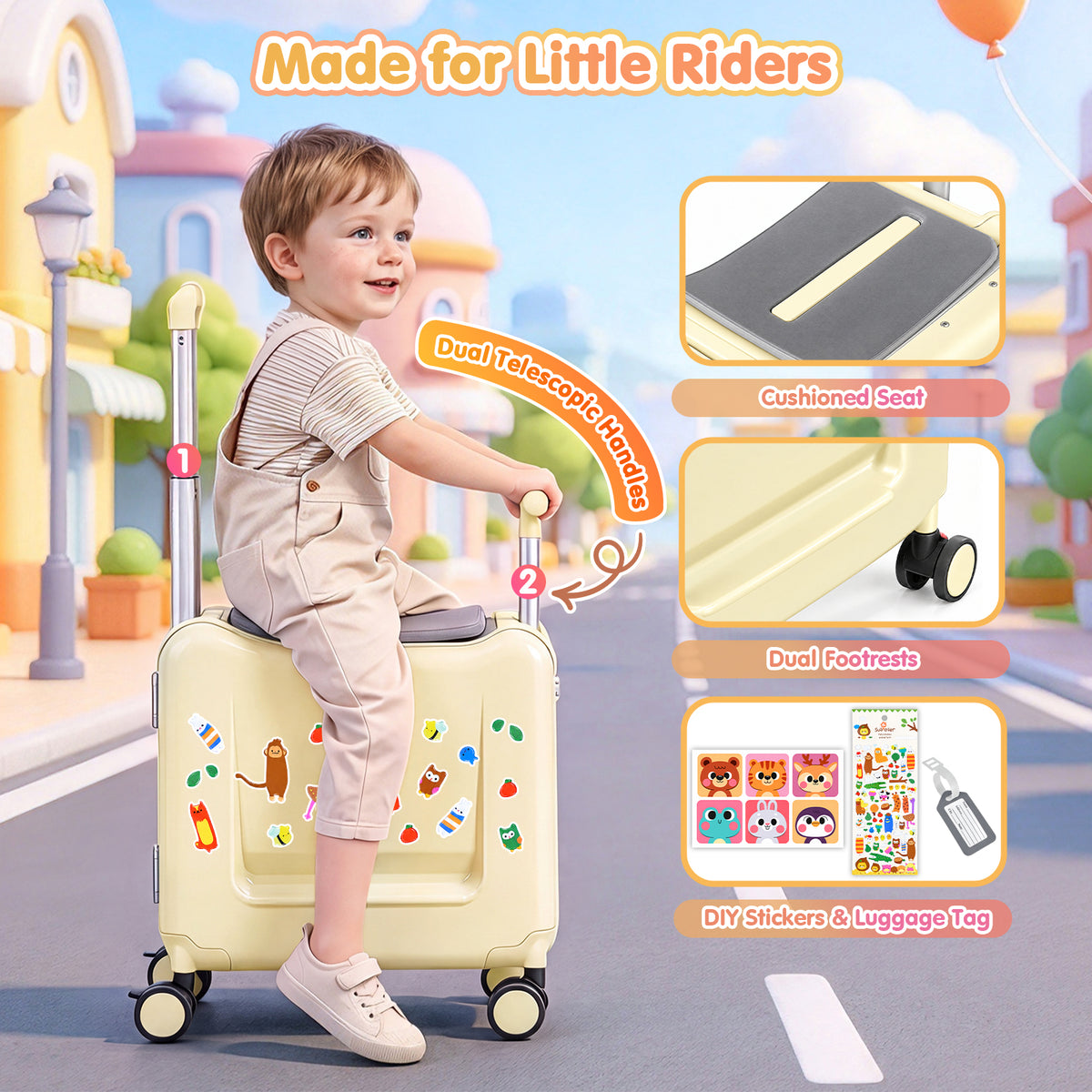 Advwin 20" Kids Ride-On Suitcase w/ Dual Handles
