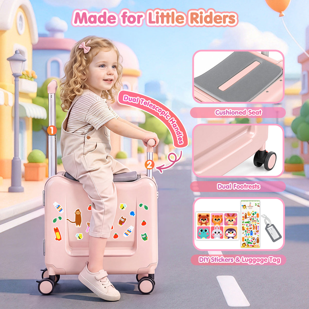 Advwin 20" Kids Ride-On Suitcase w/ Dual Handles