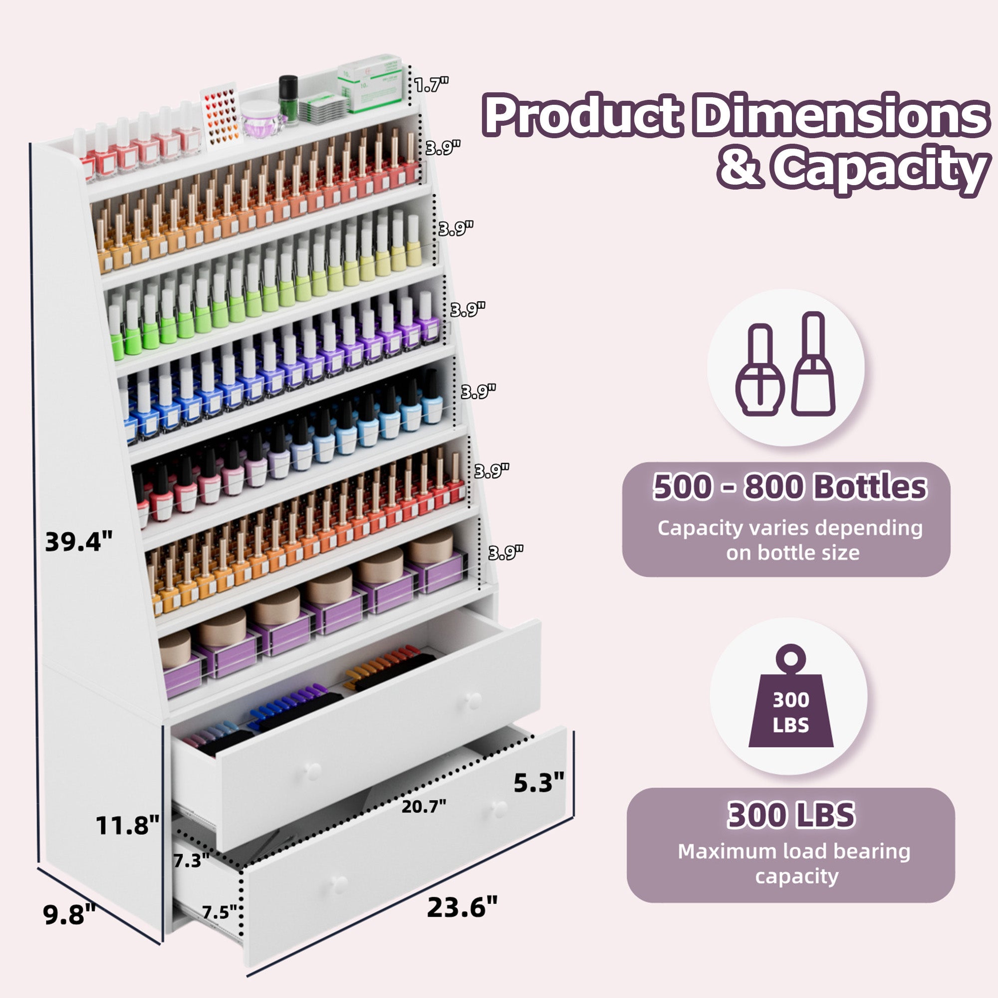 Advwin Nail Polish Rack with 2 Drawers