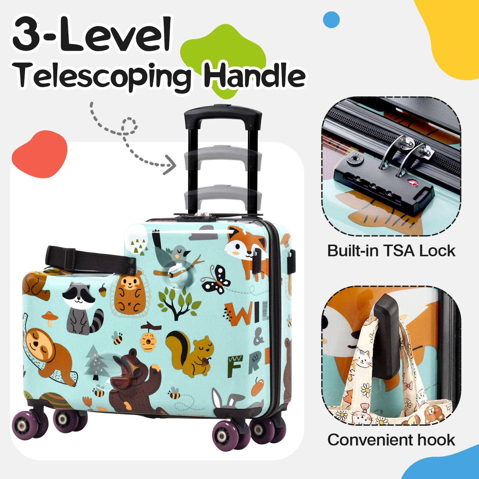 Advwin 20" Cute Pattern Ride-On Suitcase